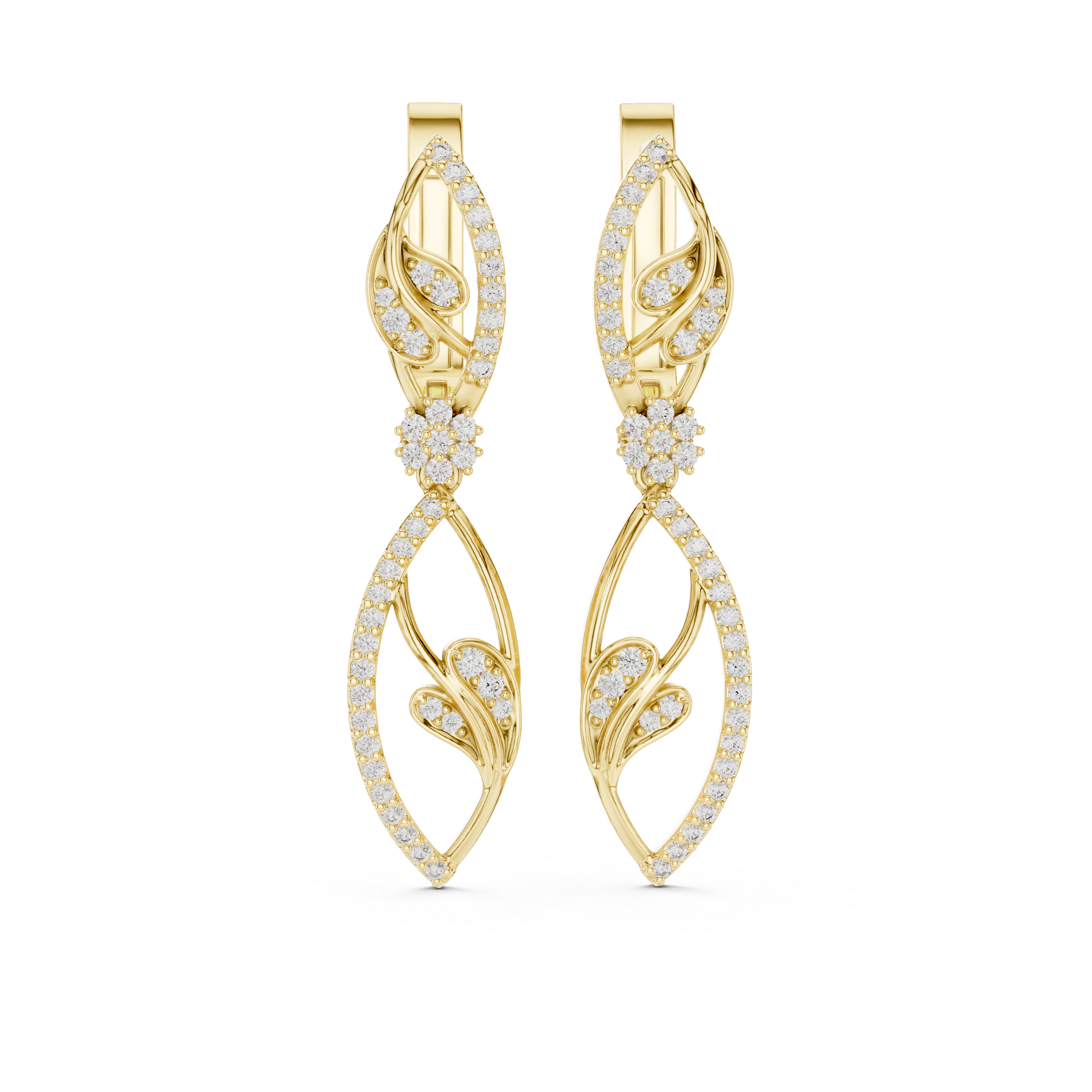 حلقان متدلية بشكل نباتي من الألماس in Yellow Gold - VYKA Diamonds