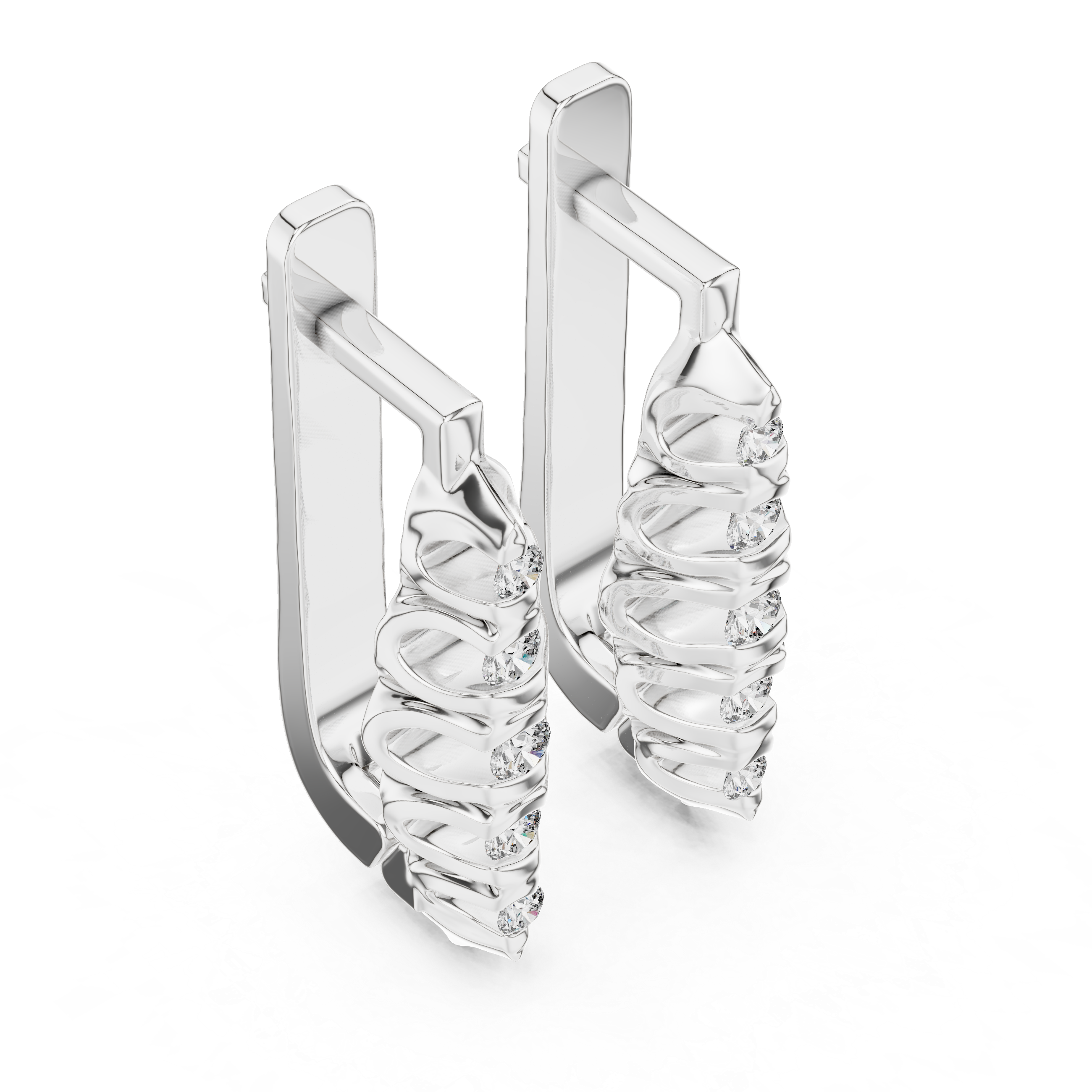 Sculpted Trio Diamond Earrings in White Gold - VYKA Diamonds