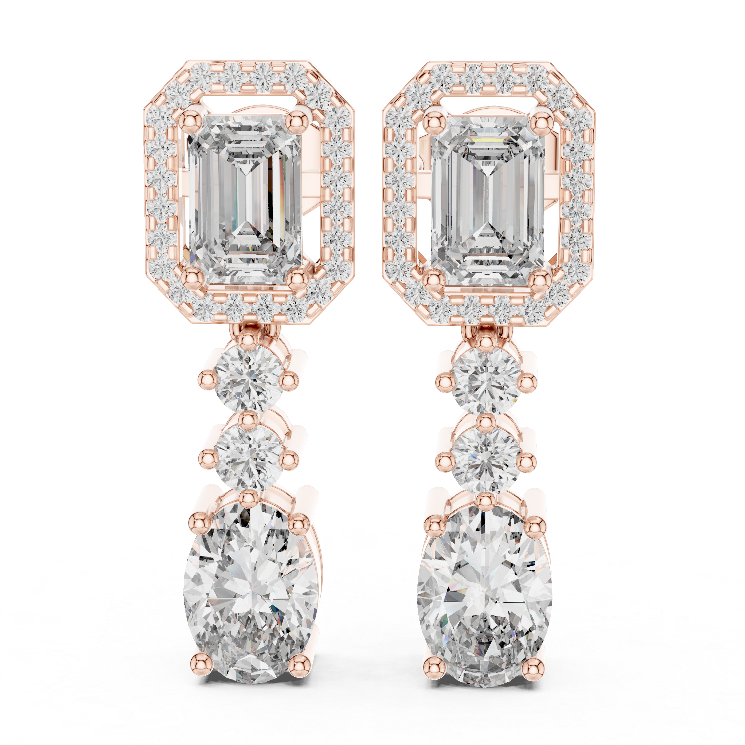 حلقان متدلية بيضاوية بتصميم هالة الزمرد in Rose Gold - VYKA Diamonds