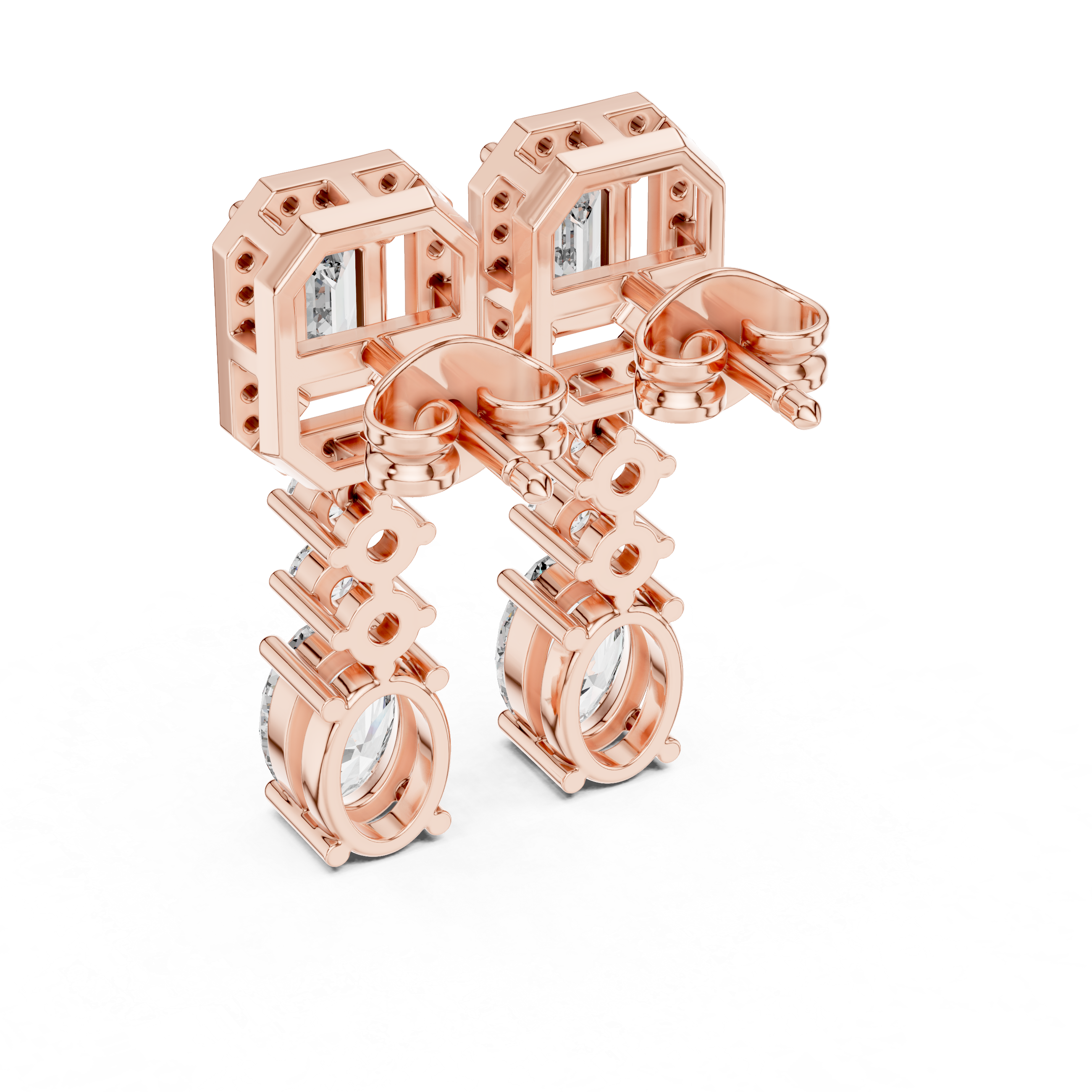 حلقان متدلية بيضاوية بتصميم هالة الزمرد in Rose Gold - VYKA Diamonds