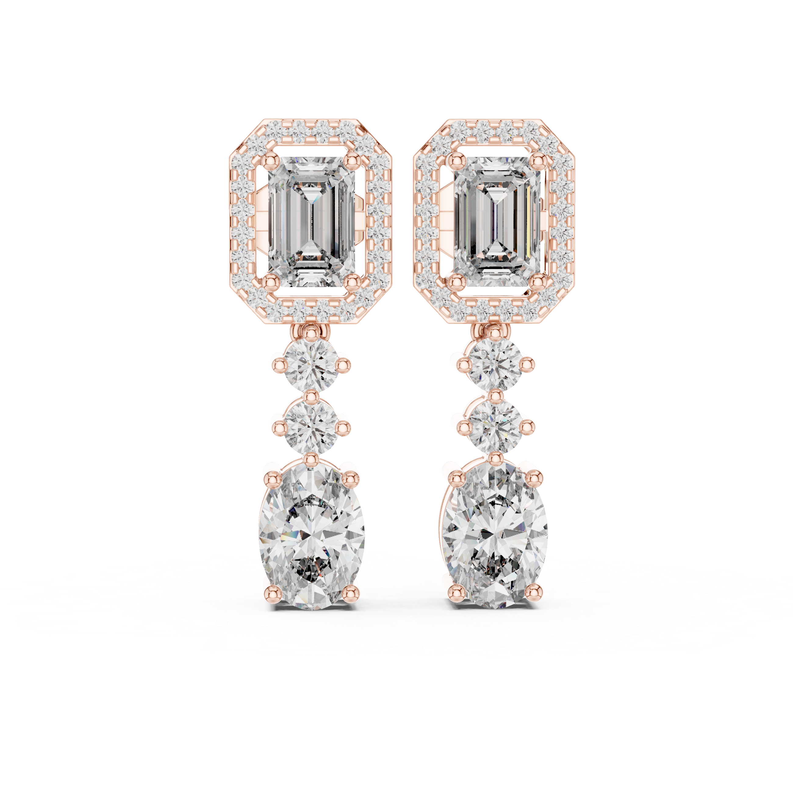 حلقان متدلية بيضاوية بتصميم هالة الزمرد in Rose Gold - VYKA Diamonds