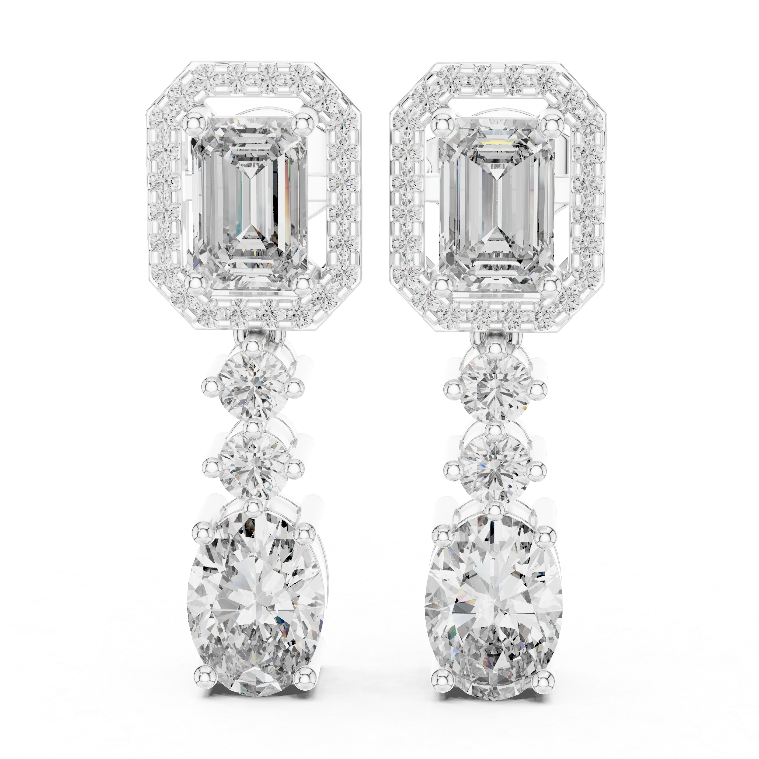 حلقان متدلية بيضاوية بتصميم هالة الزمرد in White Gold - VYKA Diamonds