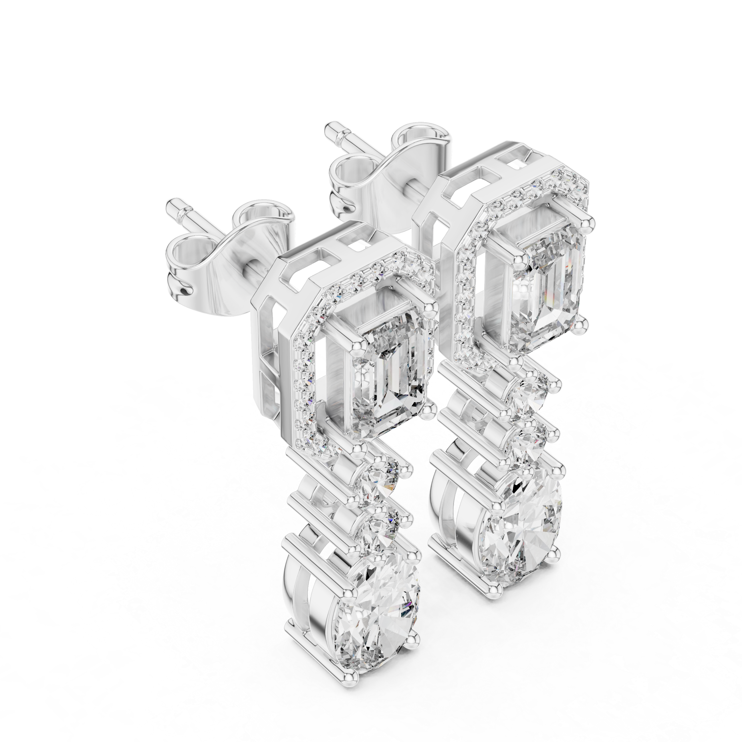 حلقان متدلية بيضاوية بتصميم هالة الزمرد in White Gold - VYKA Diamonds