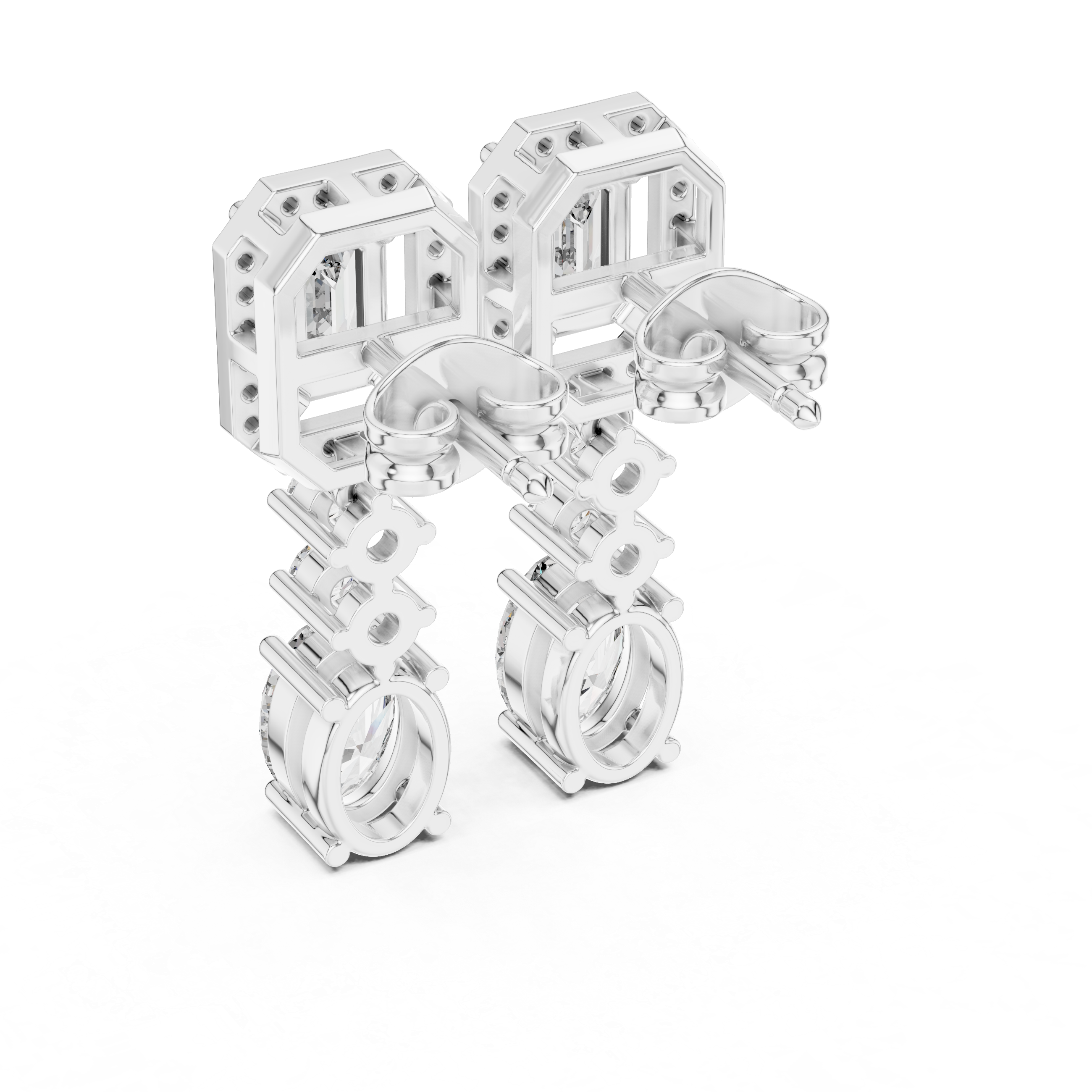 حلقان متدلية بيضاوية بتصميم هالة الزمرد in White Gold - VYKA Diamonds