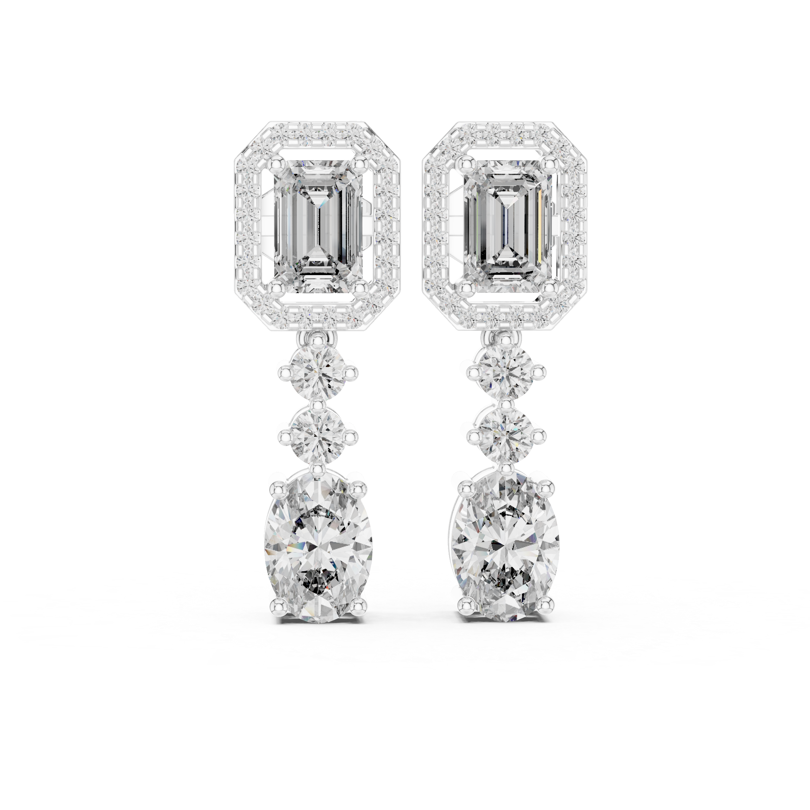 حلقان متدلية بيضاوية بتصميم هالة الزمرد in White Gold - VYKA Diamonds