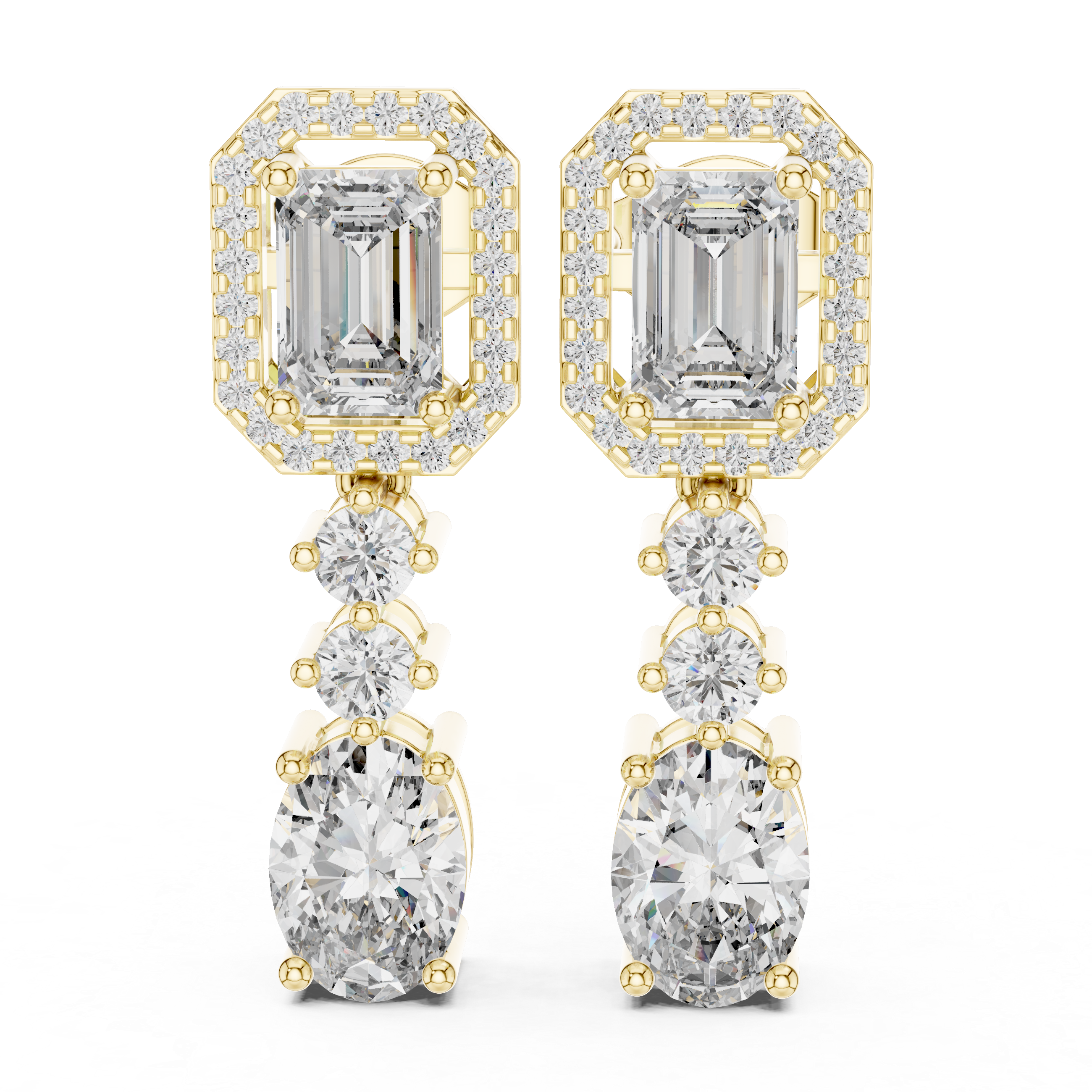 حلقان متدلية بيضاوية بتصميم هالة الزمرد in Yellow Gold - VYKA Diamonds