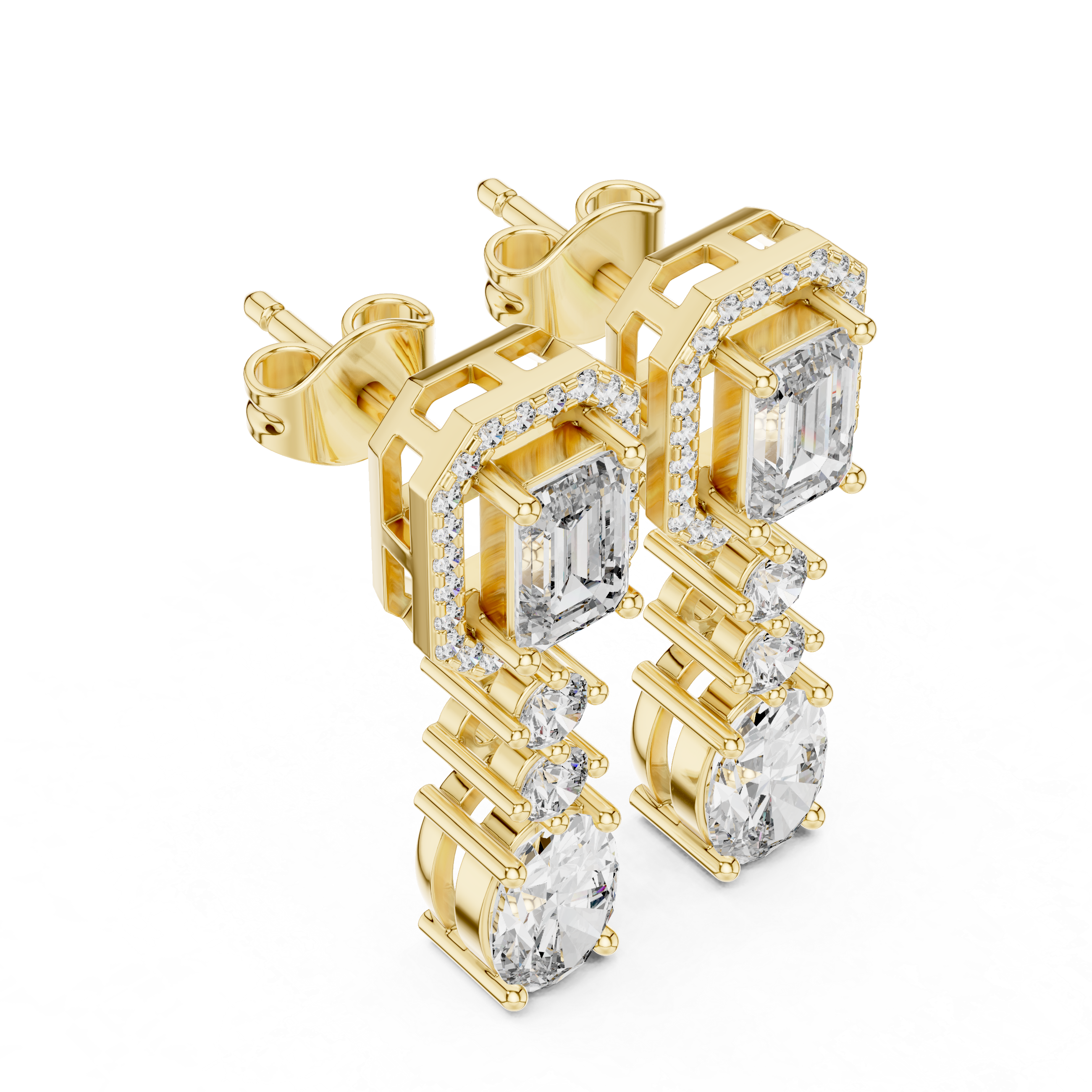 حلقان متدلية بيضاوية بتصميم هالة الزمرد in Yellow Gold - VYKA Diamonds
