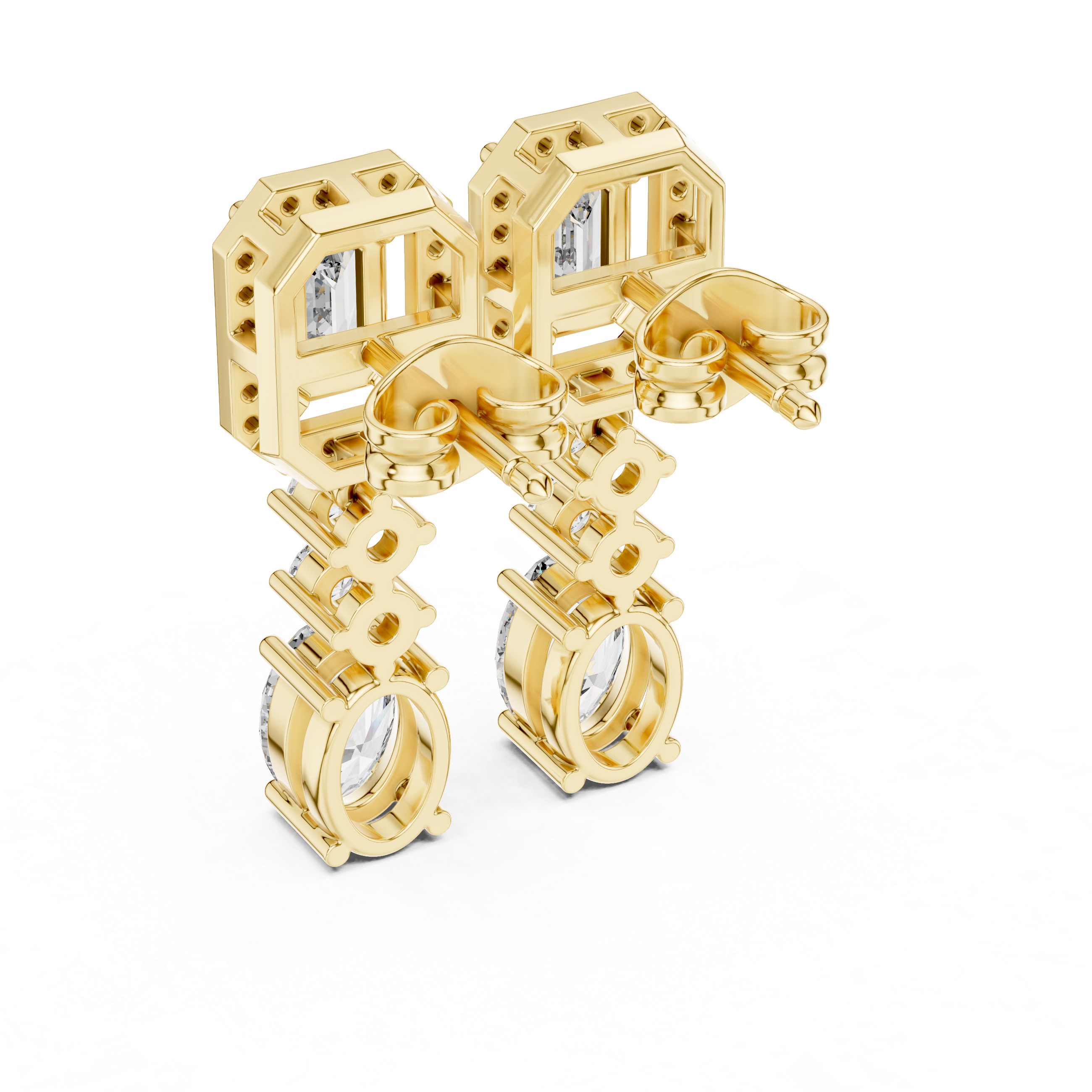 حلقان متدلية بيضاوية بتصميم هالة الزمرد in Yellow Gold - VYKA Diamonds