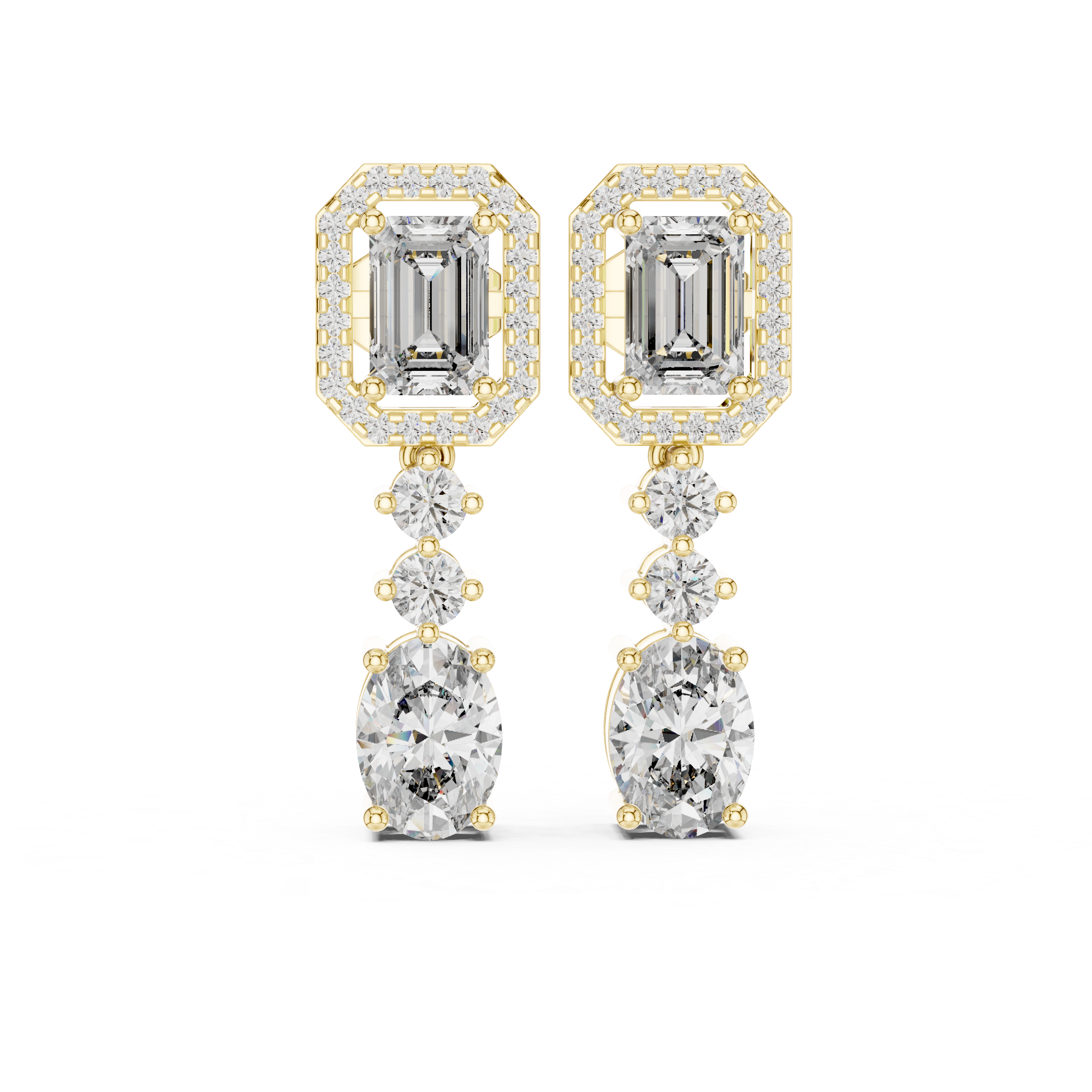 حلقان متدلية بيضاوية بتصميم هالة الزمرد in Yellow Gold - VYKA Diamonds