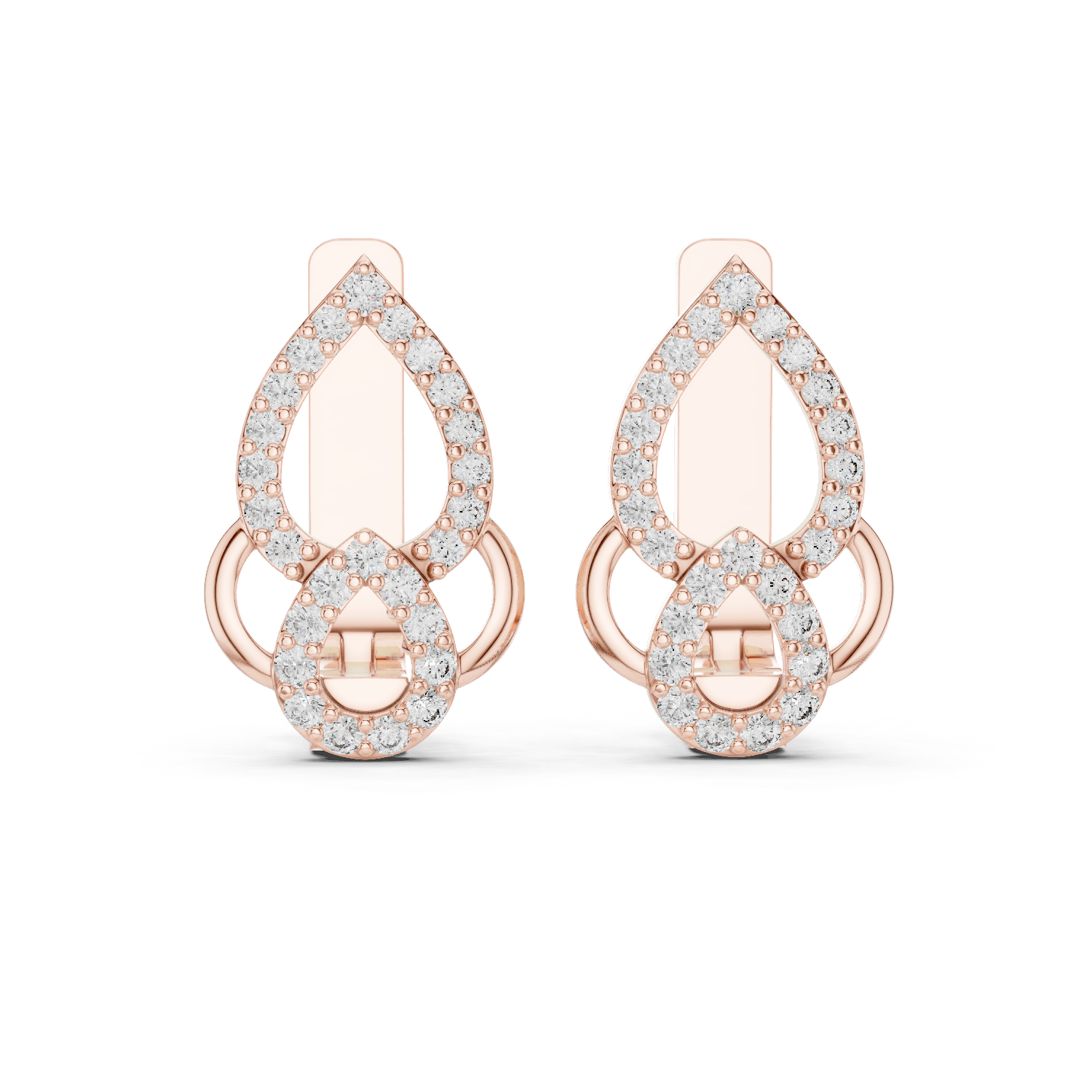 Pear Halo Diamond Drop Earrings in Rose Gold - VYKA Diamonds