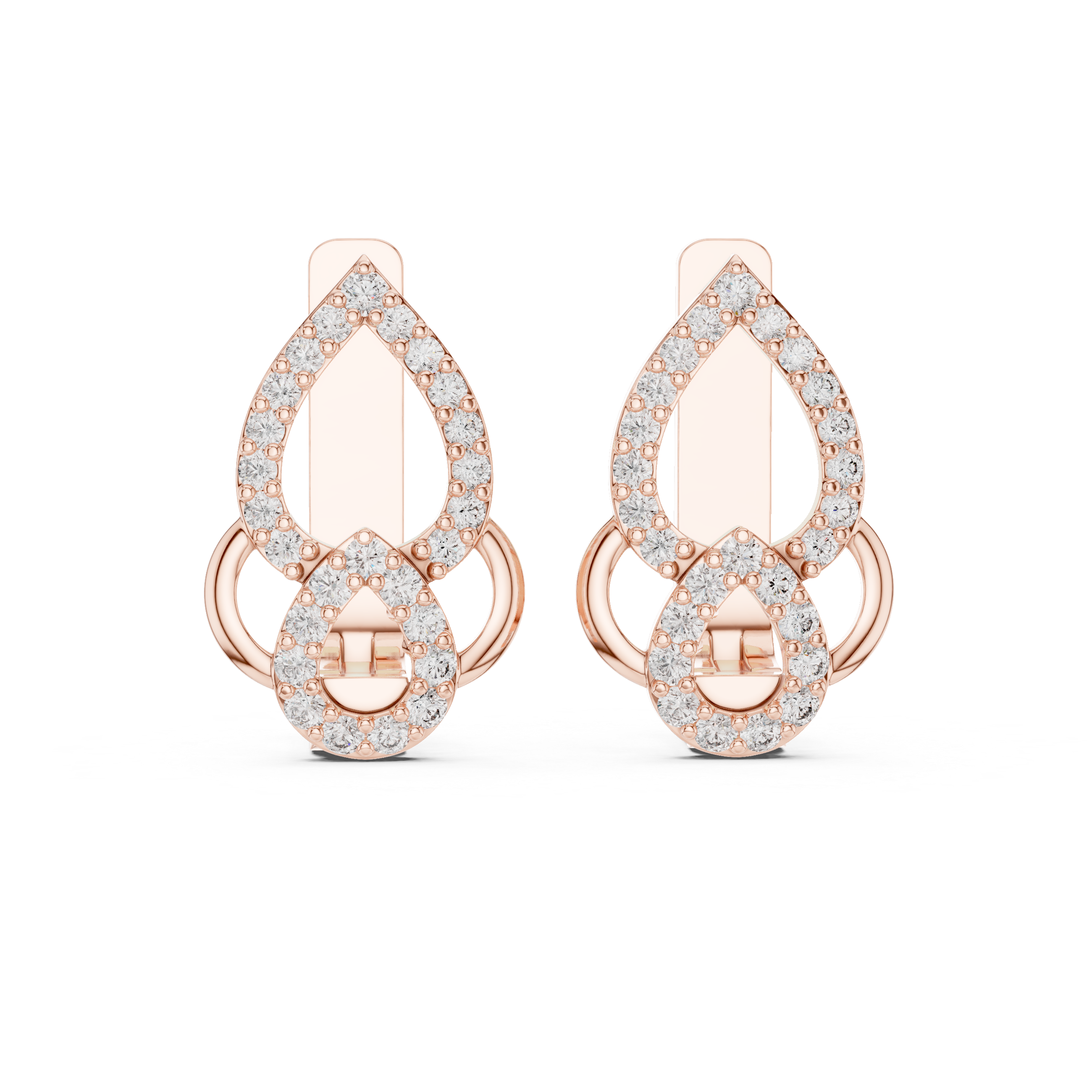 Pear Halo Diamond Drop Earrings in Rose Gold - VYKA Diamonds