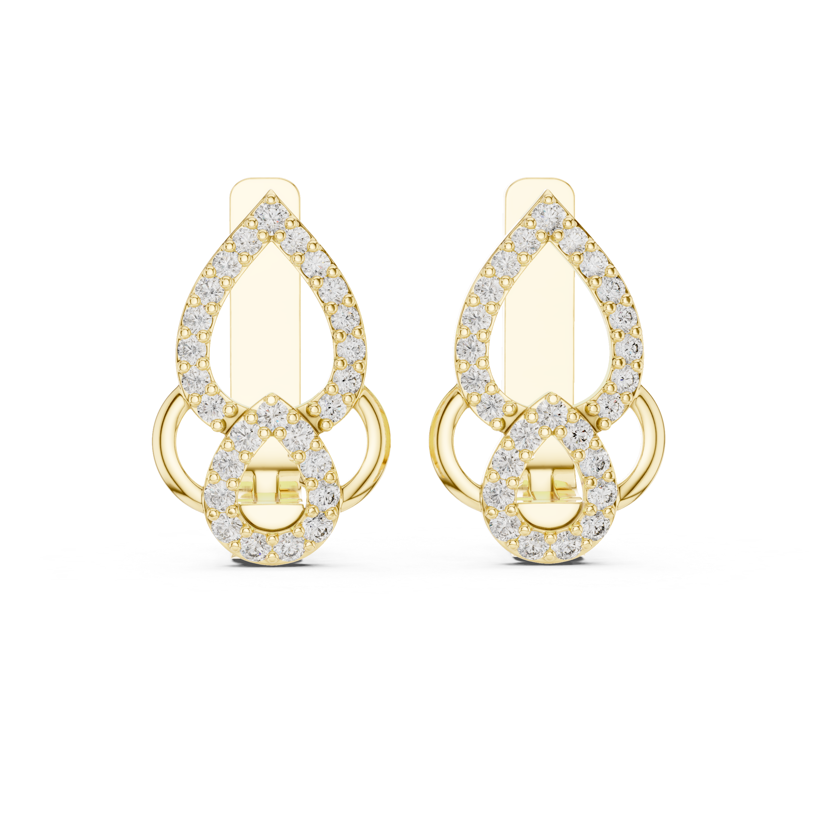 Pear Halo Diamond Drop Earrings in Yellow Gold - VYKA Diamonds