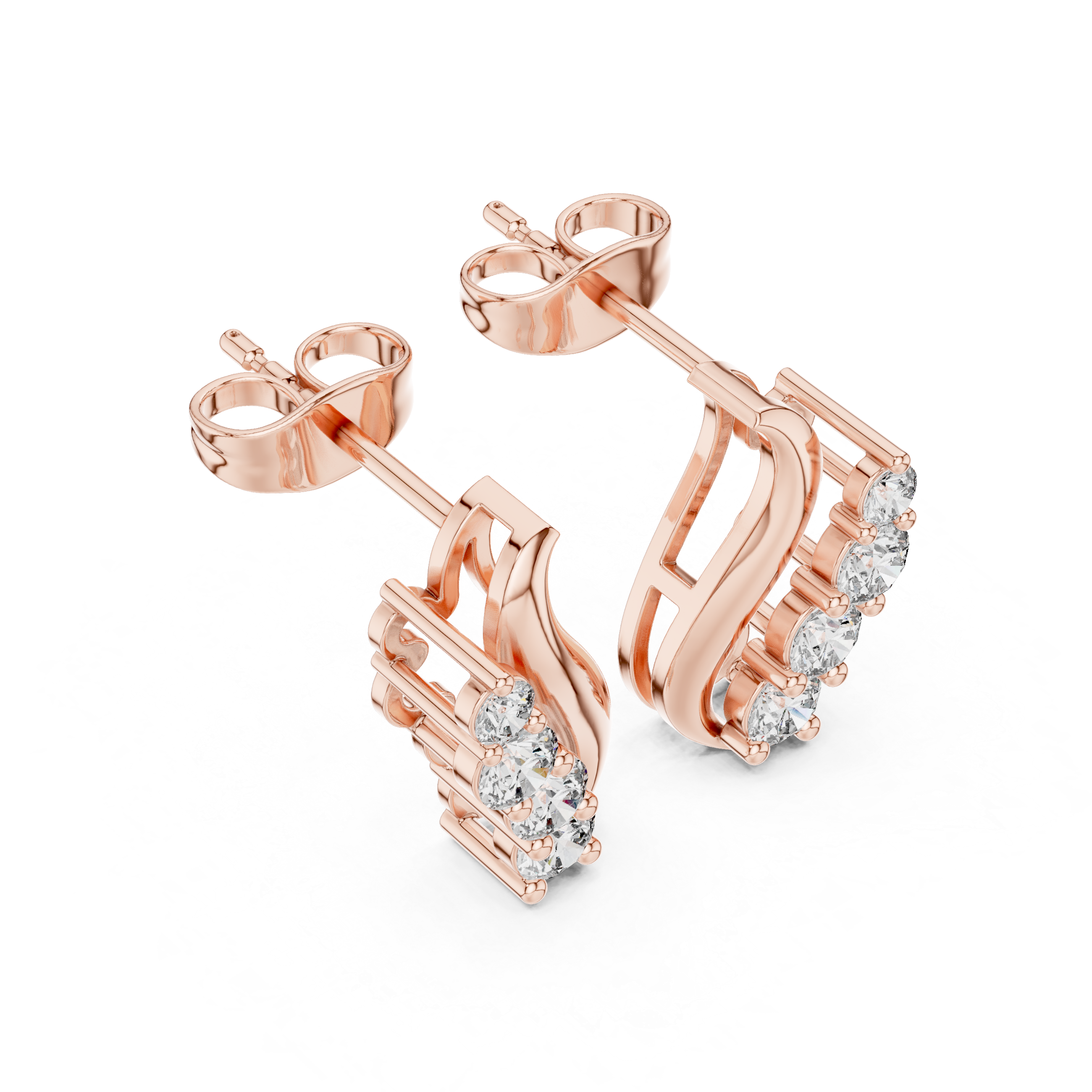 Linear Graduated Diamond Stud Earrings in Rose Gold - VYKA Diamonds