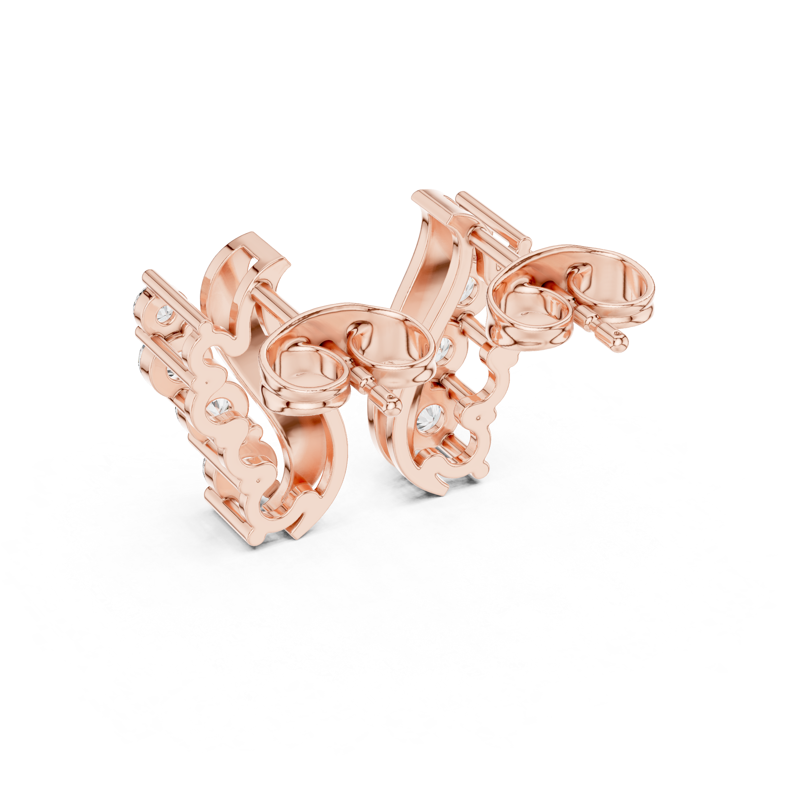 Linear Graduated Diamond Stud Earrings in Rose Gold - VYKA Diamonds