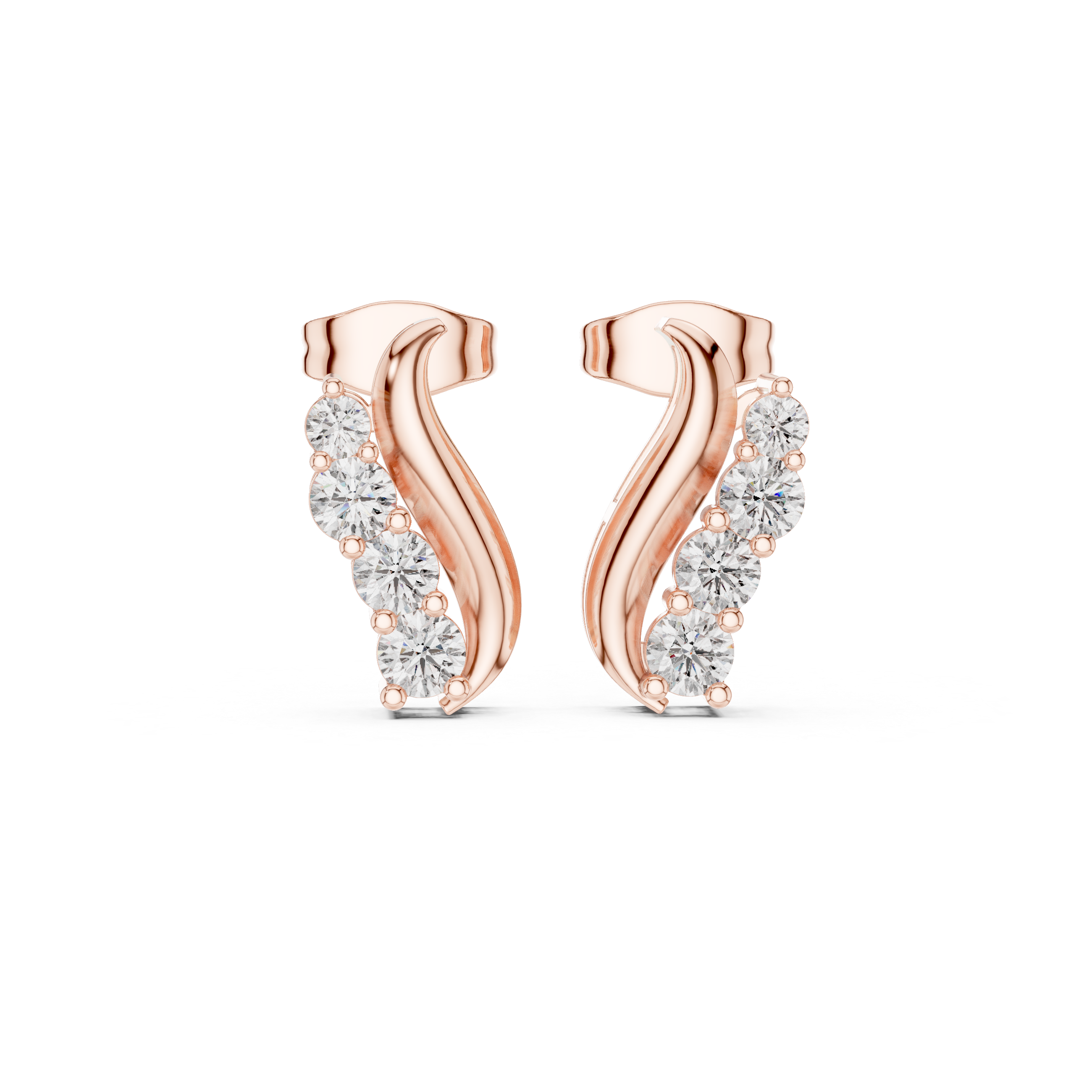 Linear Graduated Diamond Stud Earrings in Rose Gold - VYKA Diamonds