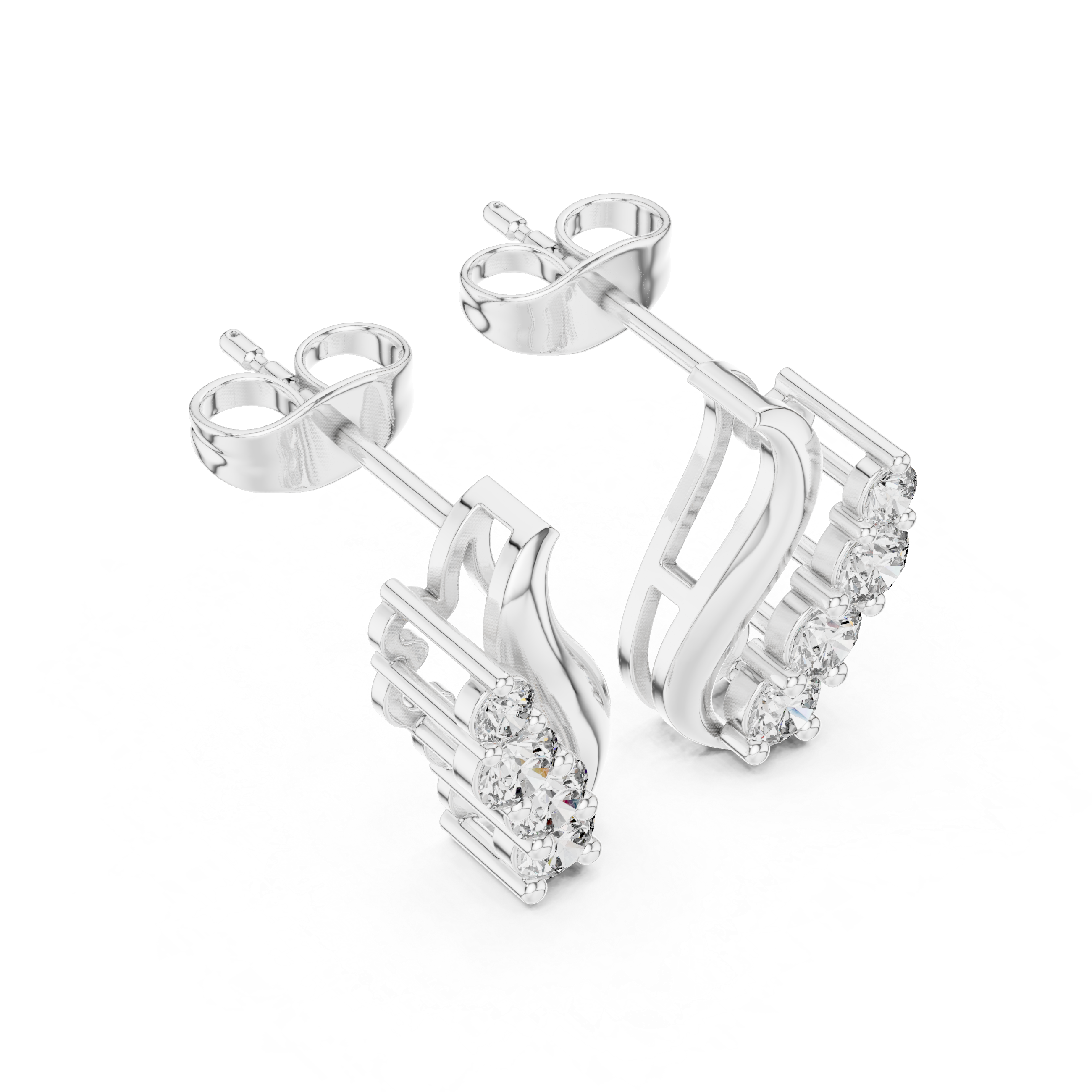 Linear Graduated Diamond Stud Earrings in White Gold - VYKA Diamonds