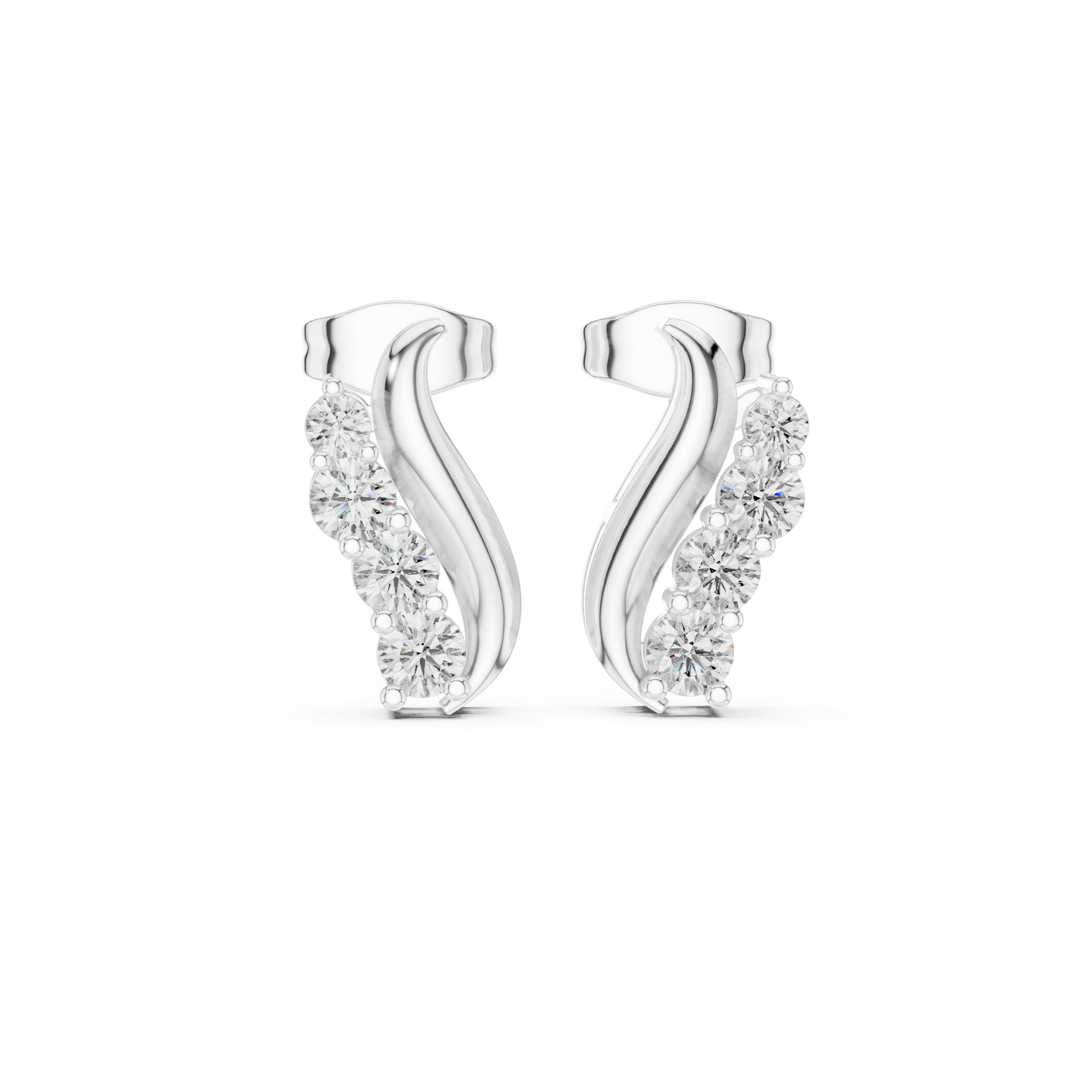Linear Graduated Diamond Stud Earrings in White Gold - VYKA Diamonds