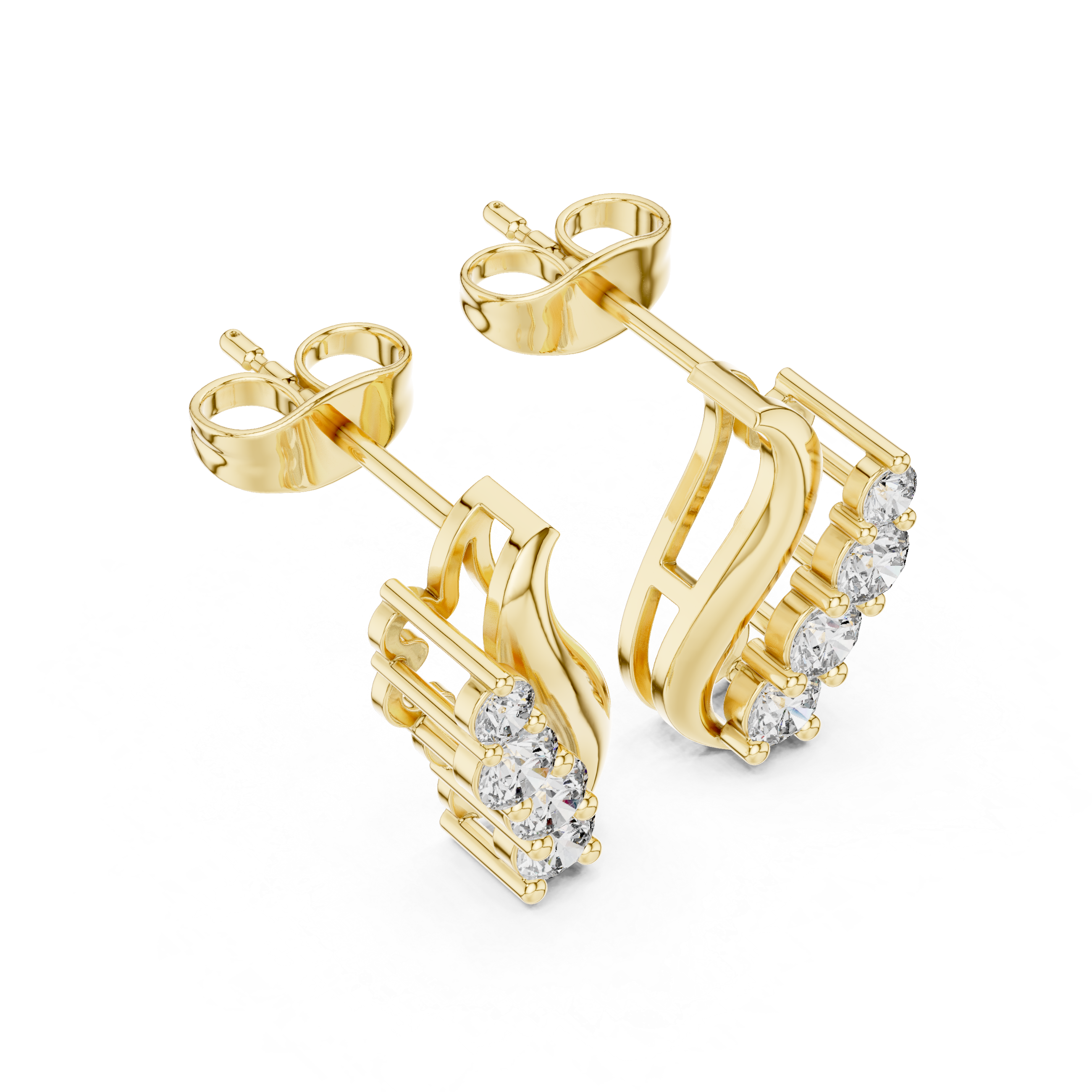 Linear Graduated Diamond Stud Earrings in Yellow Gold - VYKA Diamonds