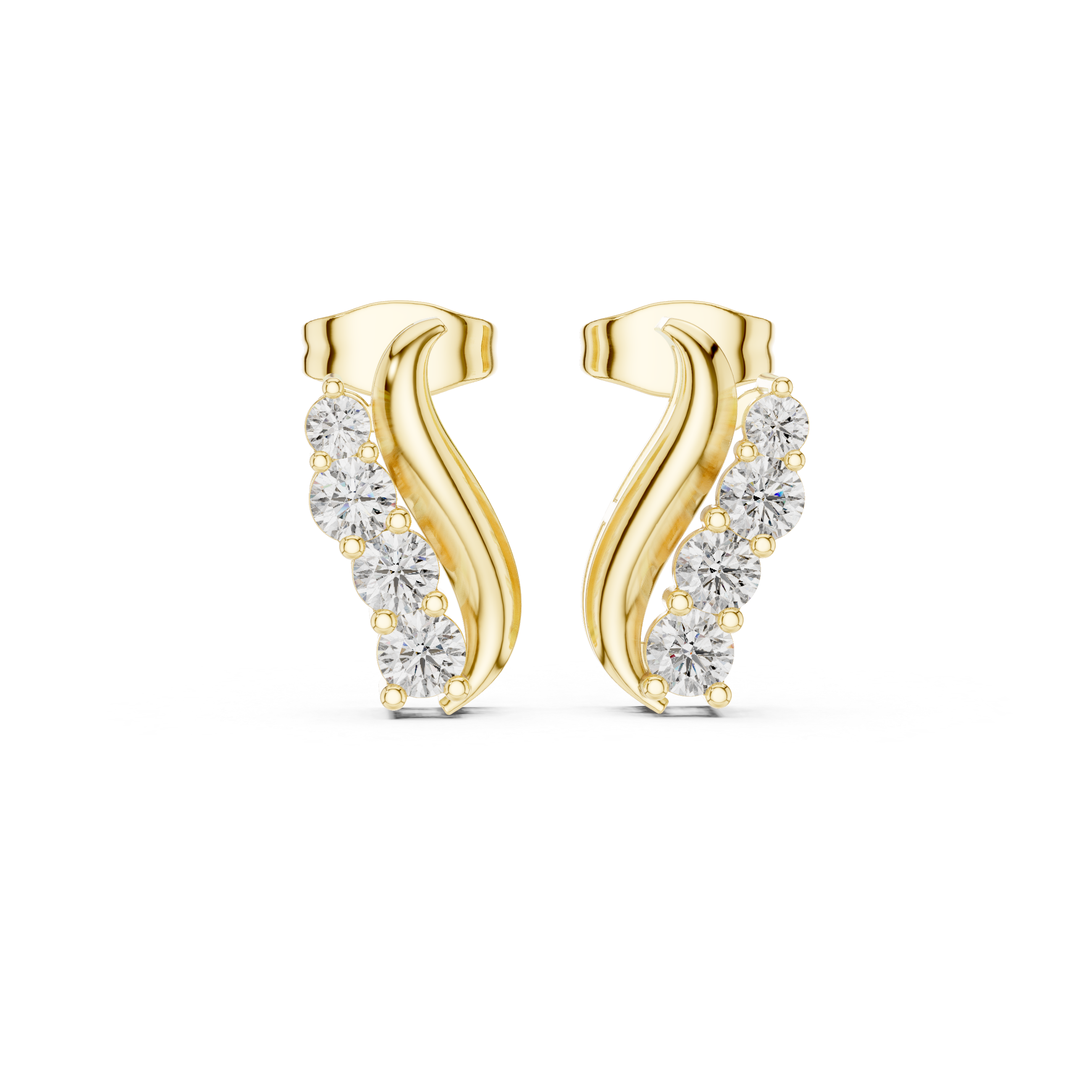 Linear Graduated Diamond Stud Earrings in Yellow Gold - VYKA Diamonds