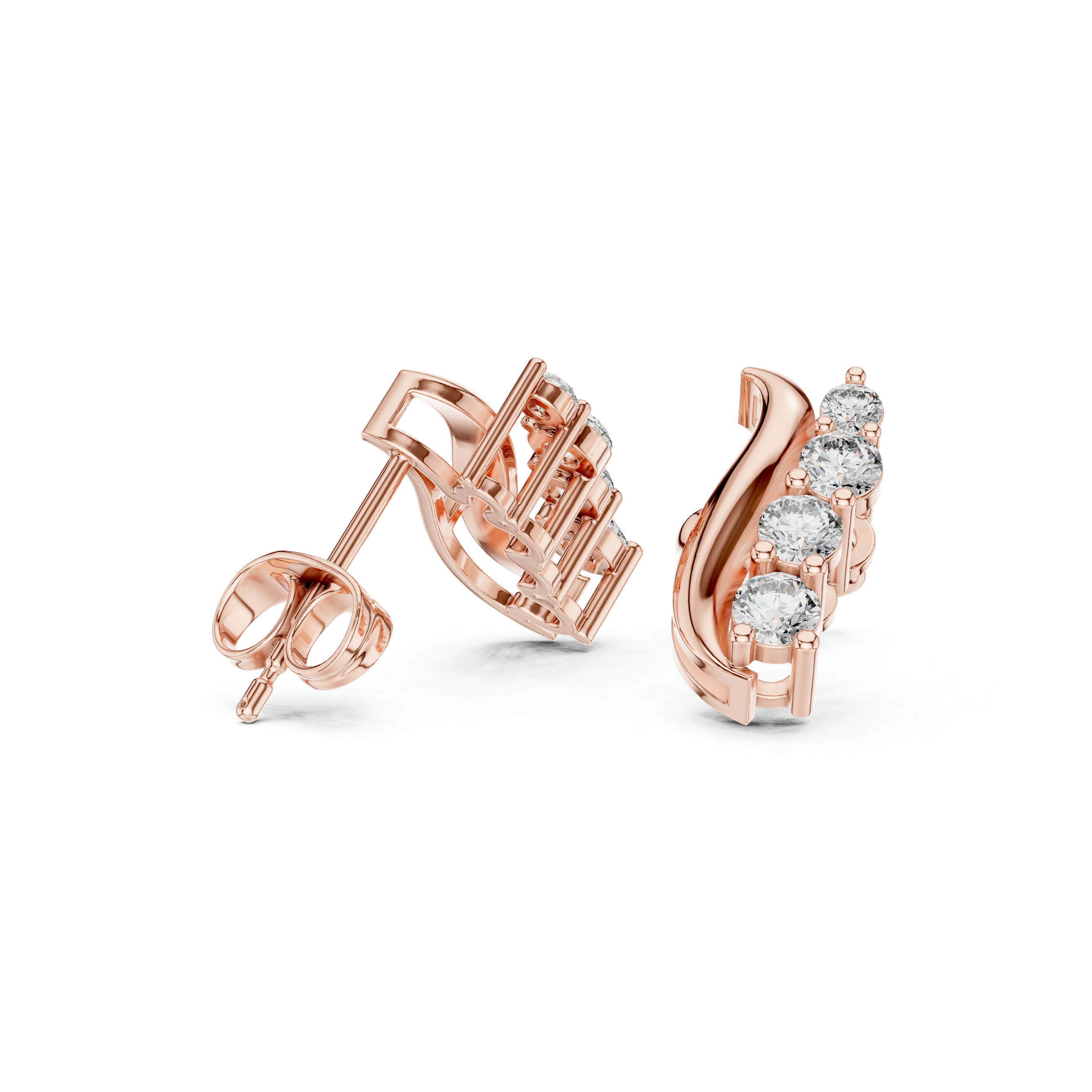 Linear Graduated Diamond Stud Earrings in Rose Gold - VYKA Diamonds