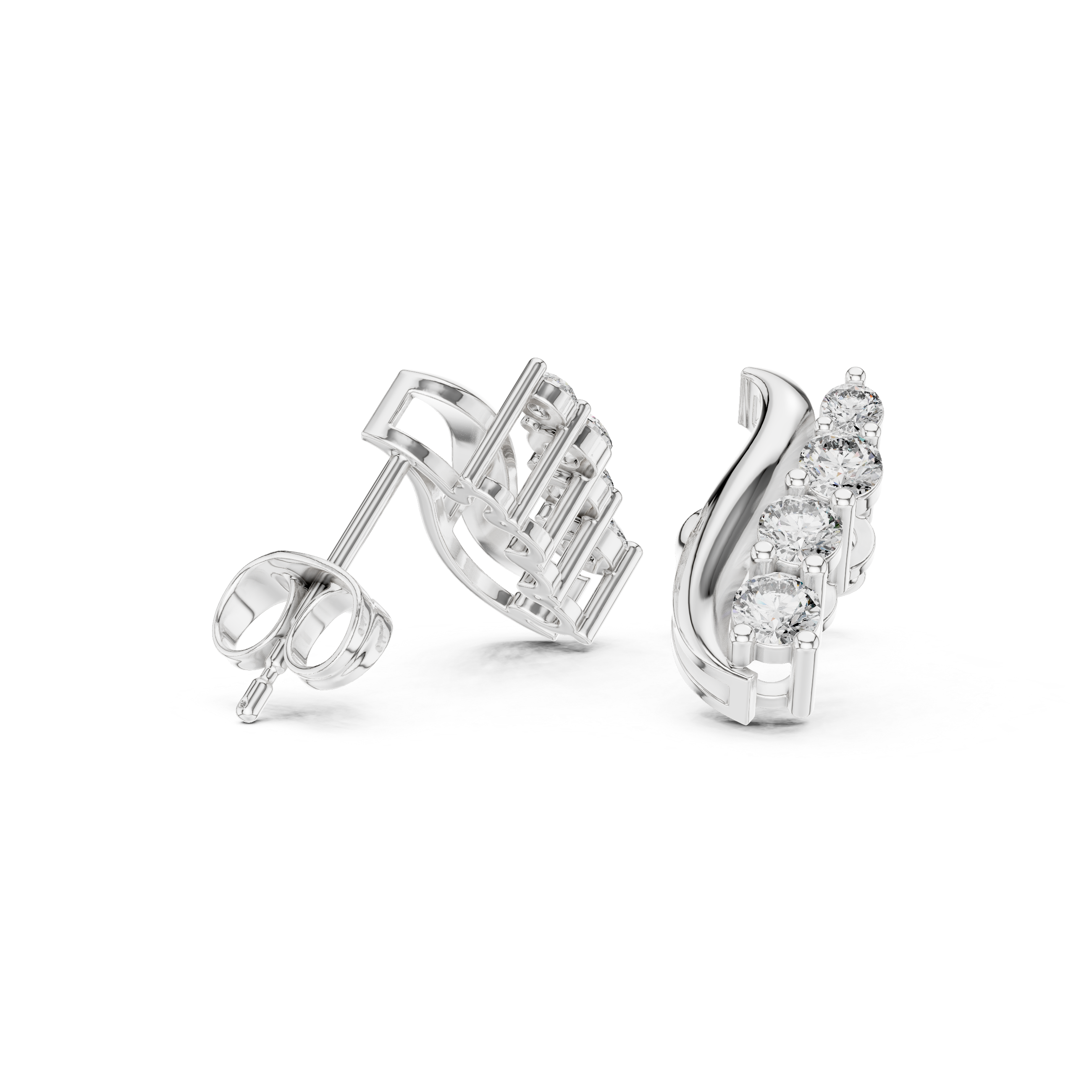 Linear Graduated Diamond Stud Earrings in White Gold - VYKA Diamonds