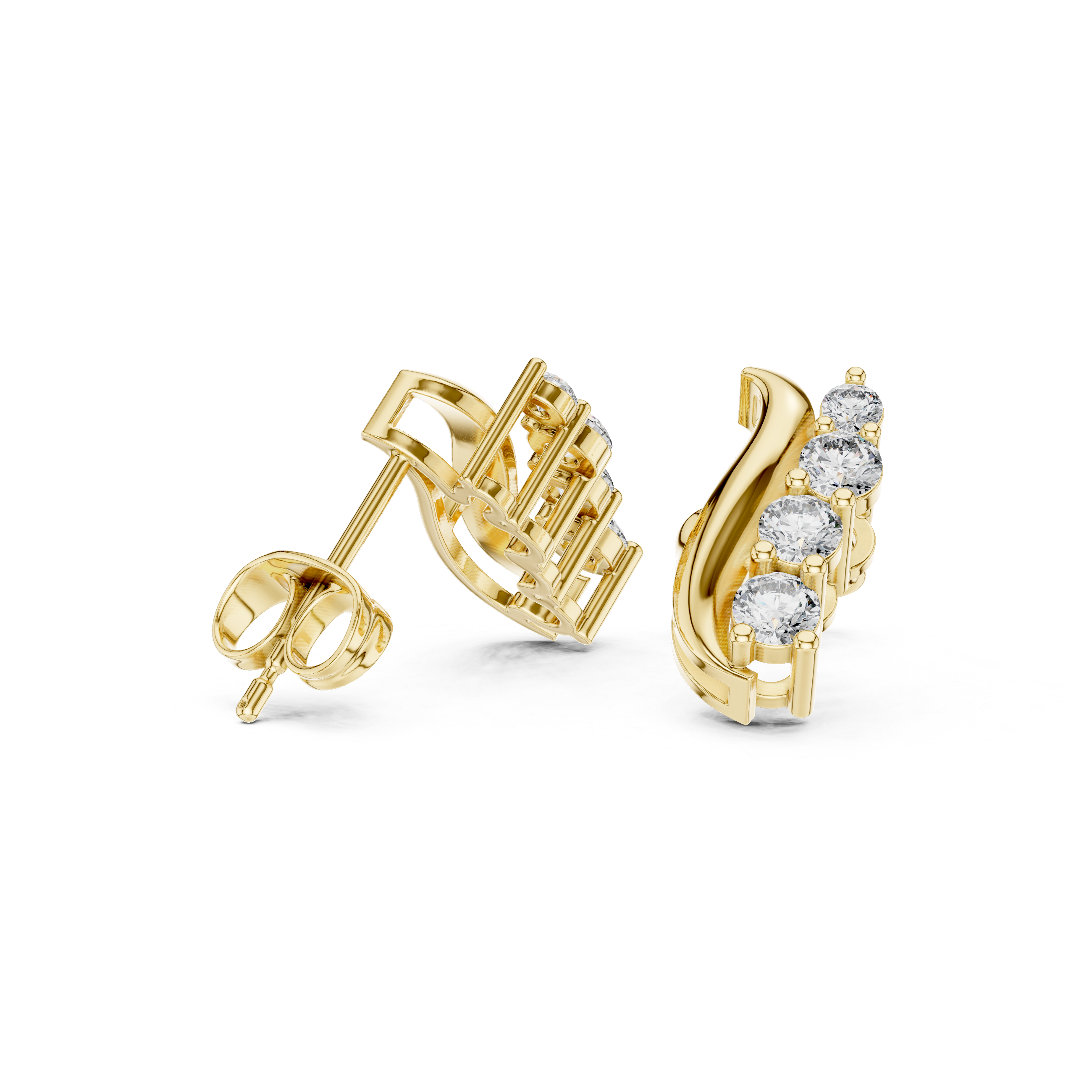 Linear Graduated Diamond Stud Earrings in Yellow Gold - VYKA Diamonds