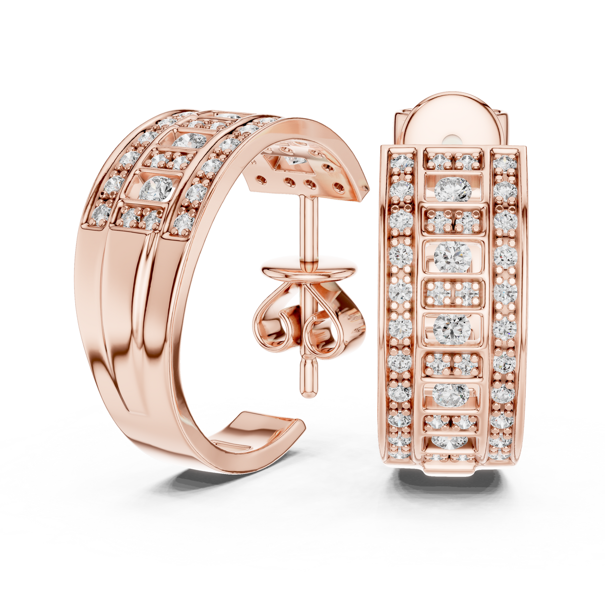 أقراط حلقية صغيرة آرت ديكو بثلاثة صفوف in Rose Gold - VYKA Diamonds