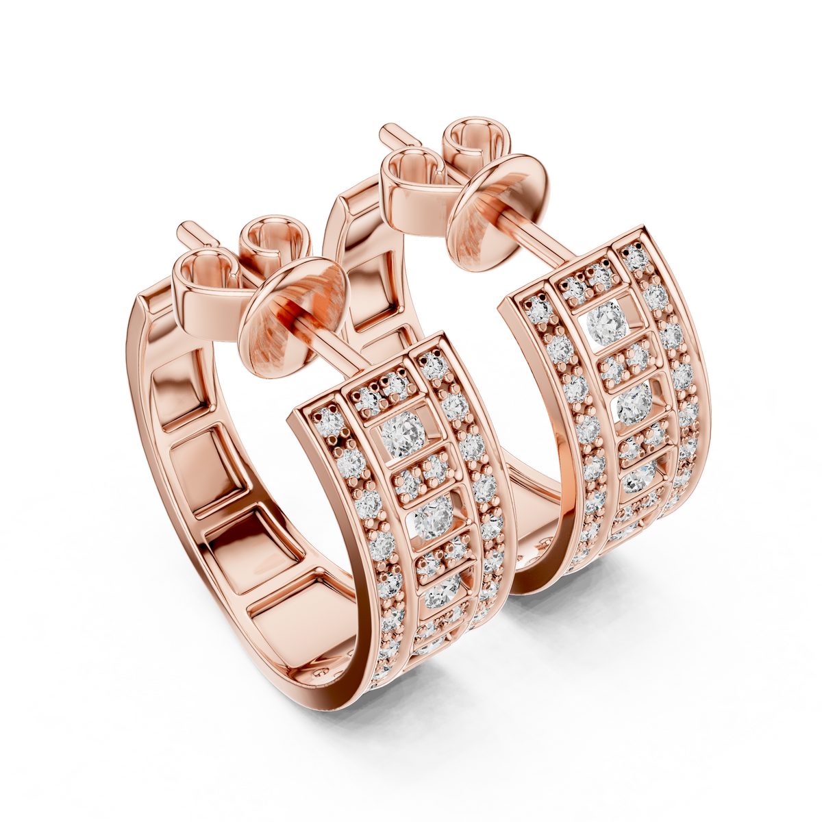 أقراط حلقية صغيرة آرت ديكو بثلاثة صفوف in Rose Gold - VYKA Diamonds