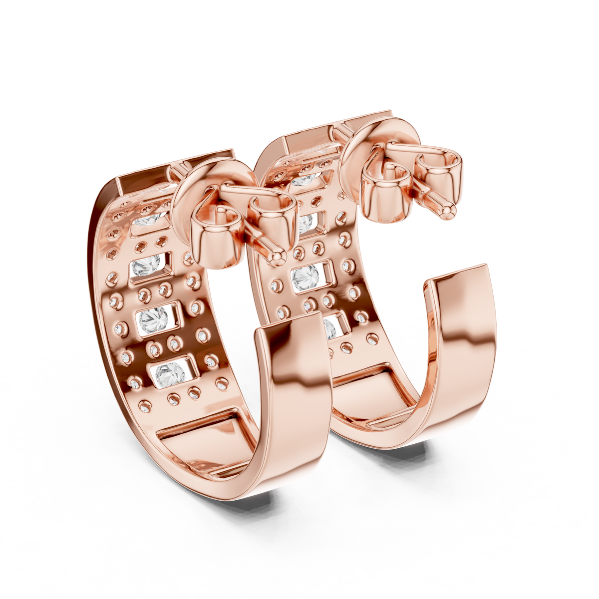 Triple Row Art Deco Huggie Earrings