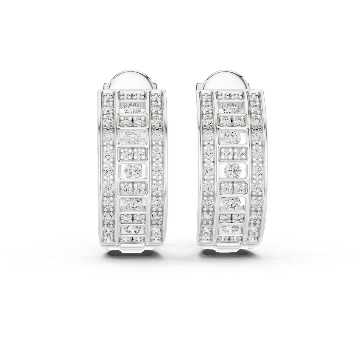 Triple Row Art Deco Huggie Earrings