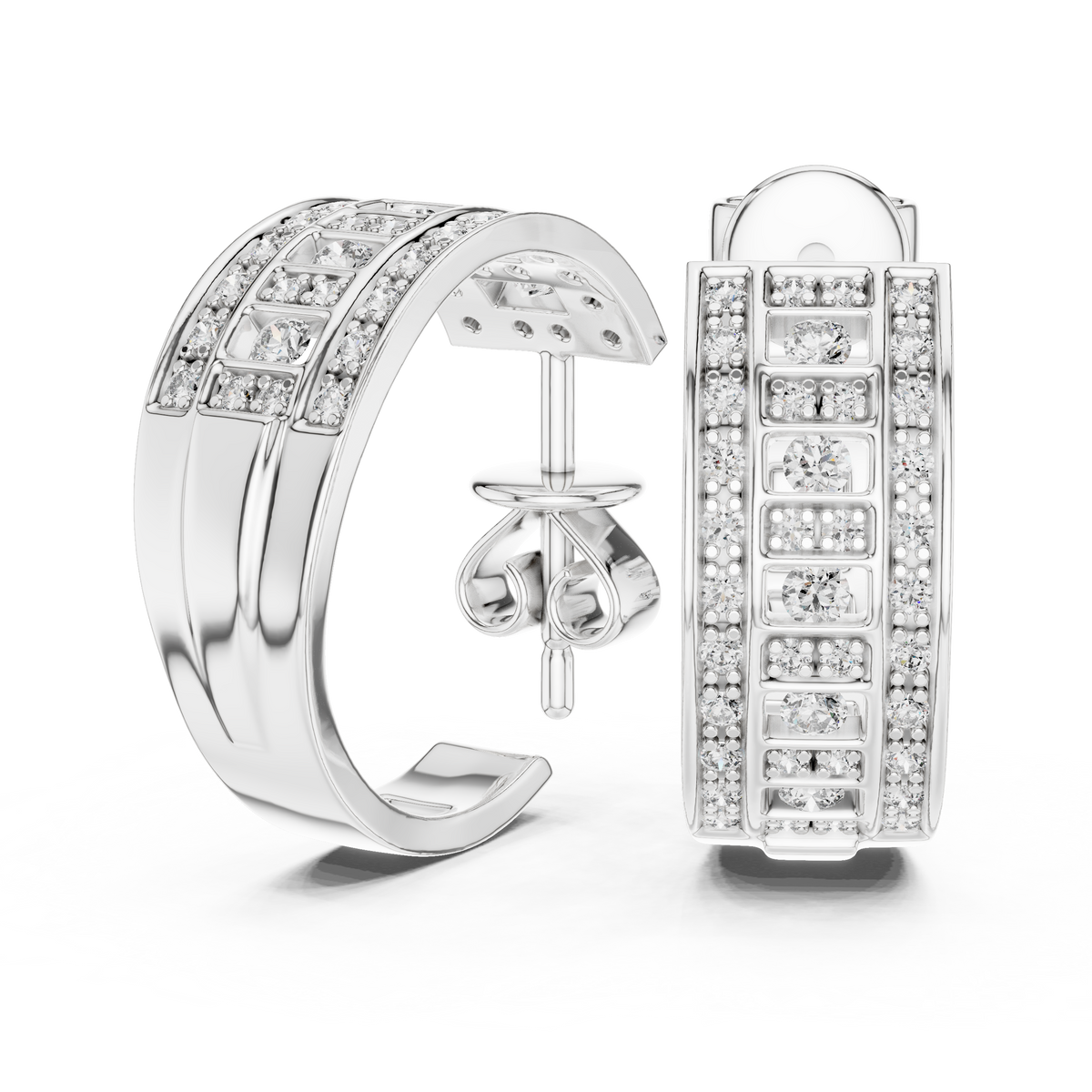 Triple Row Art Deco Huggie Earrings