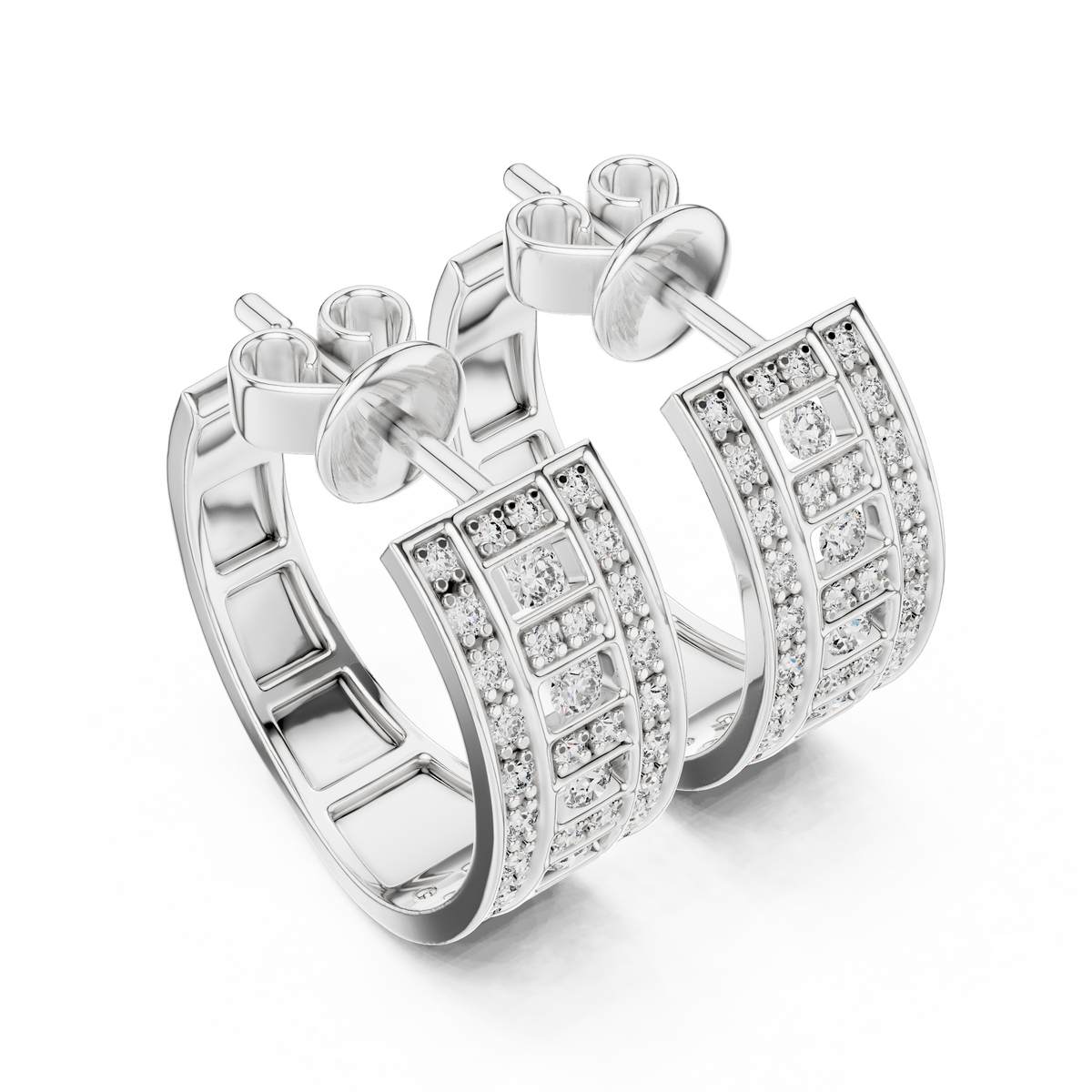 Triple Row Art Deco Huggie Earrings