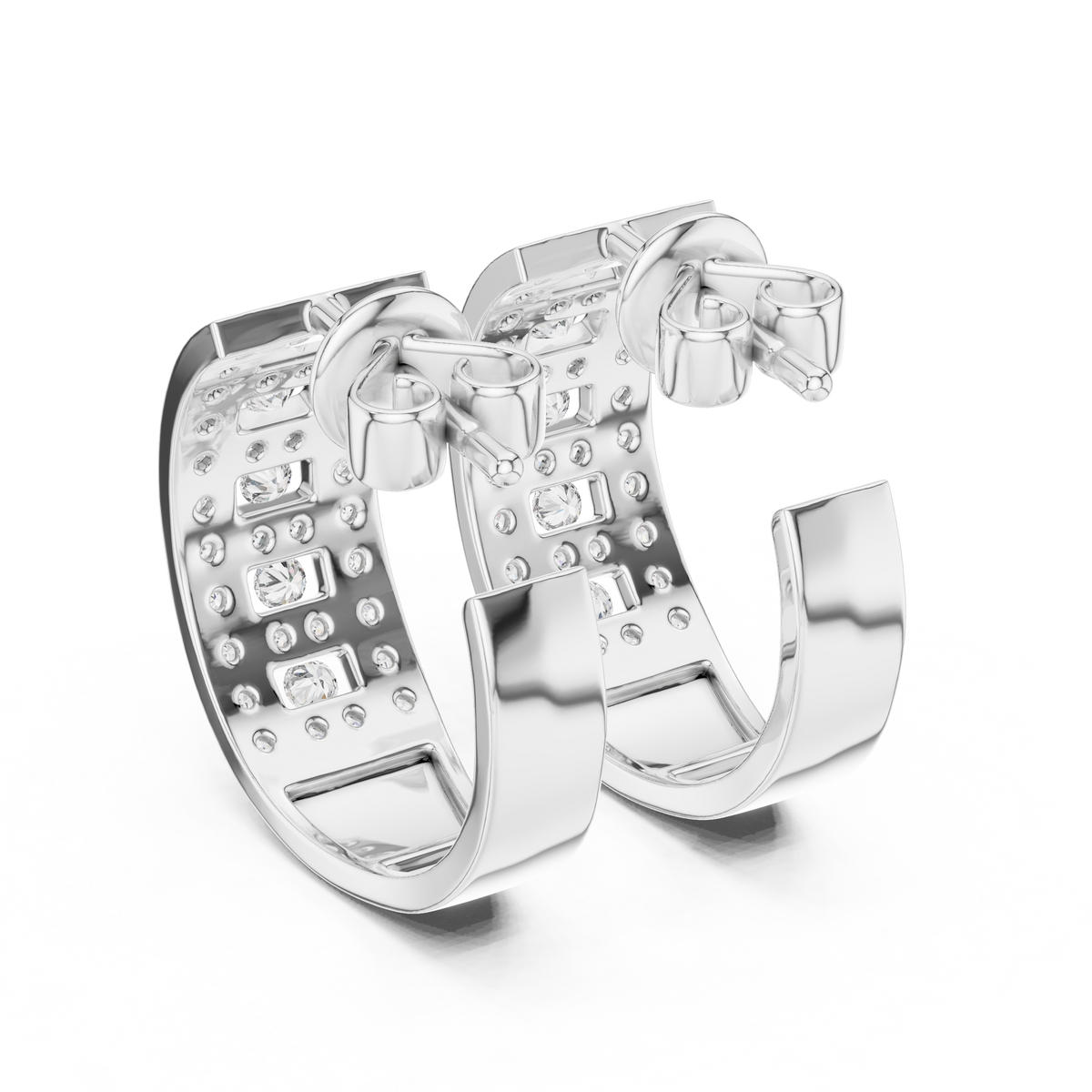 Triple Row Art Deco Huggie Earrings