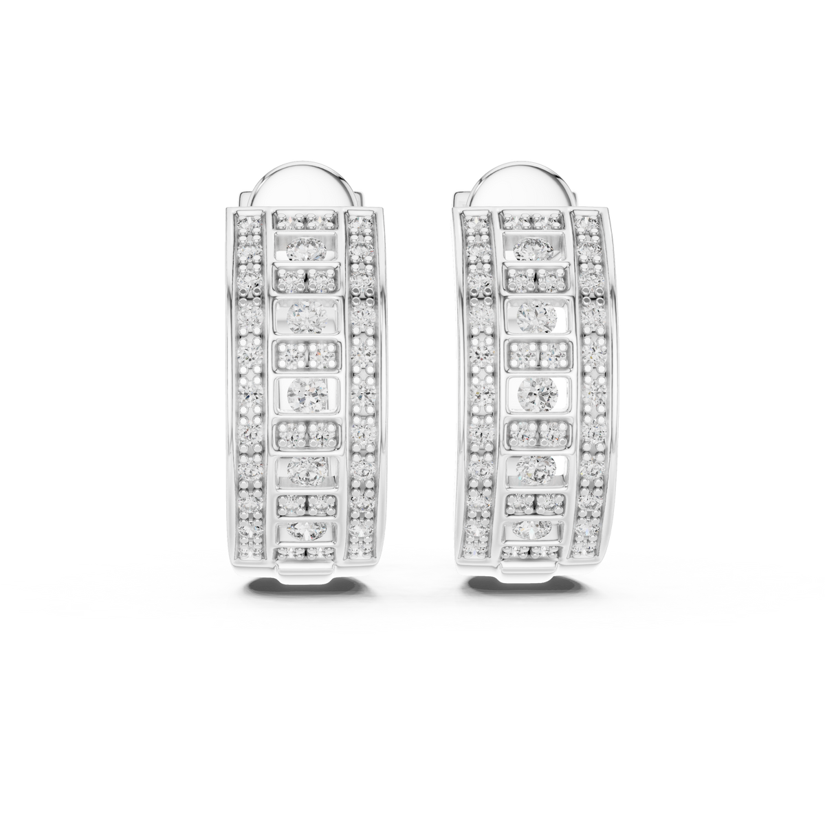Triple Row Art Deco Huggie Earrings