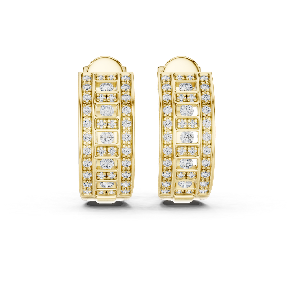 Triple Row Art Deco Huggie Earrings