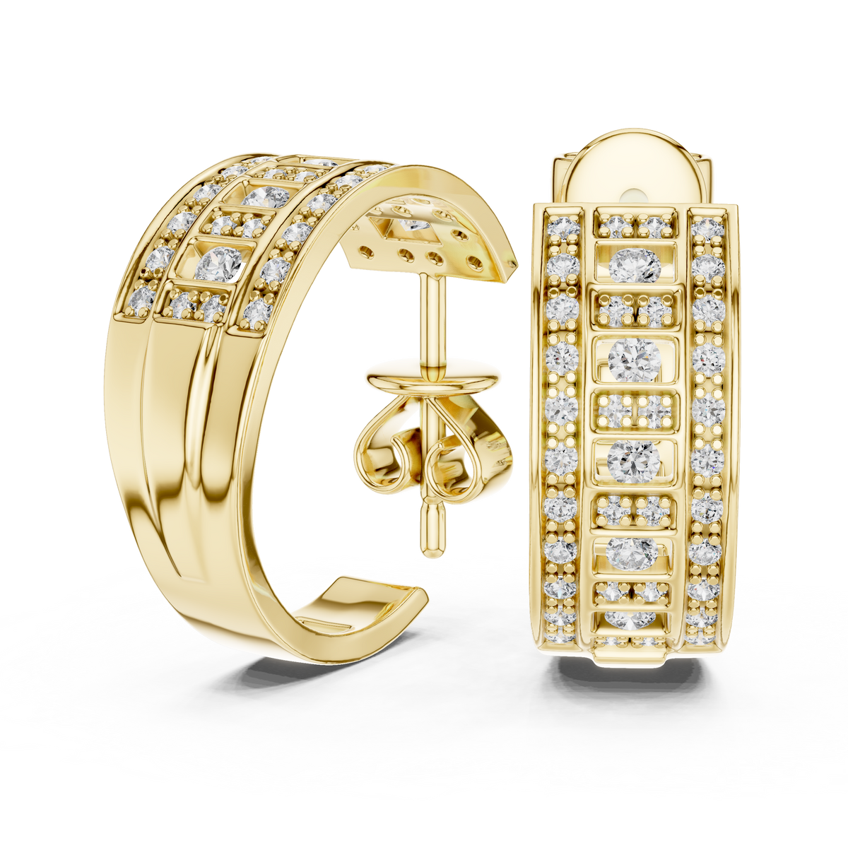 Triple Row Art Deco Huggie Earrings