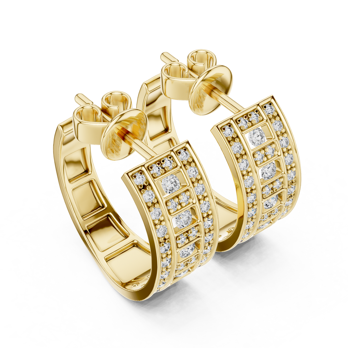 Triple Row Art Deco Huggie Earrings