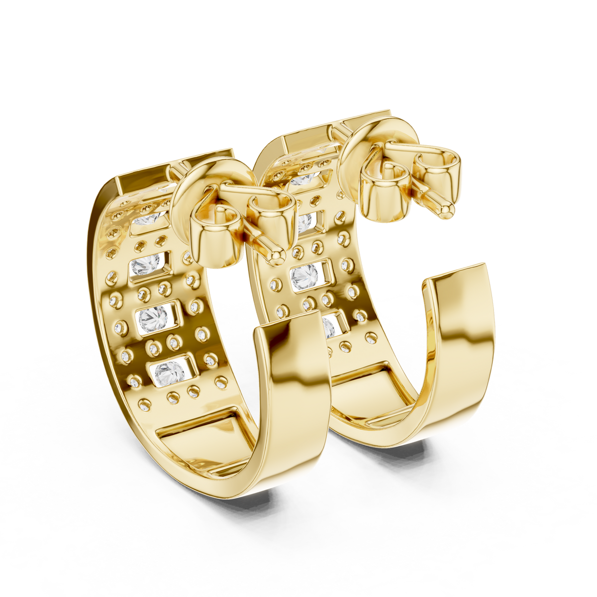 Triple Row Art Deco Huggie Earrings