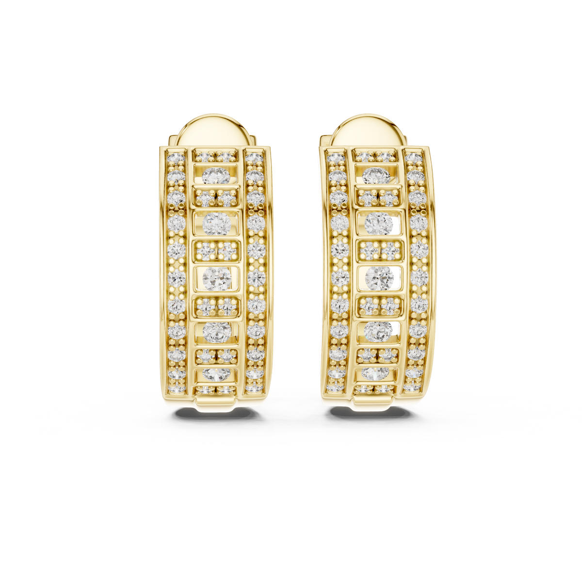 أقراط حلقية صغيرة آرت ديكو بثلاثة صفوف in Yellow Gold - VYKA Diamonds