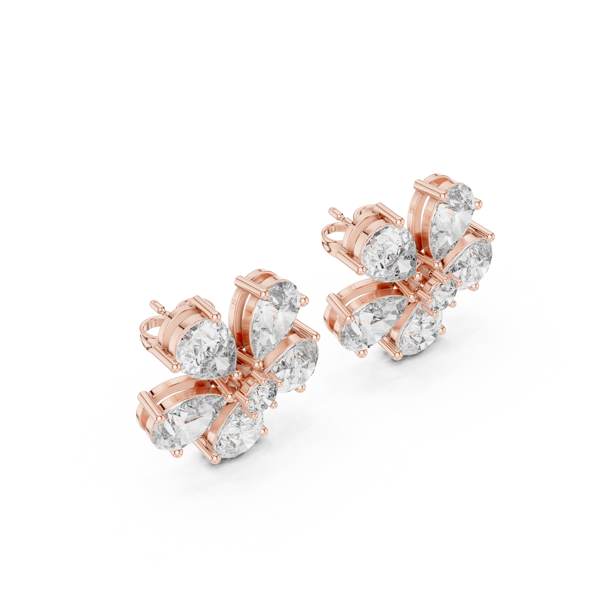 Five Pear Flower Diamond Stud Earrings in Rose Gold - VYKA Diamonds