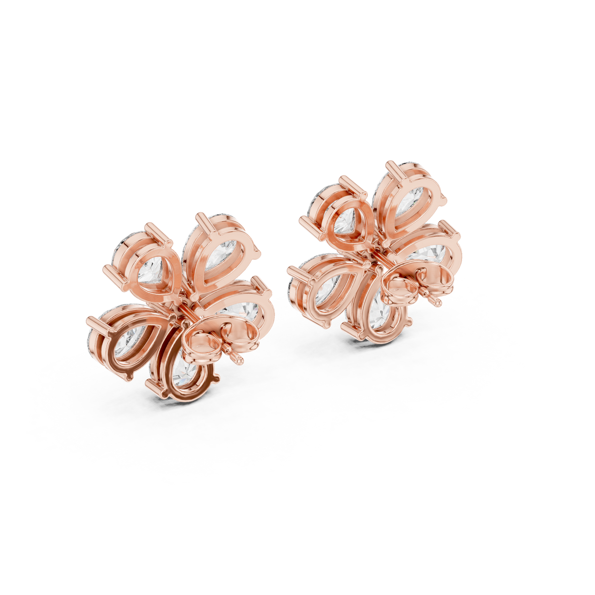 Five Pear Flower Diamond Stud Earrings