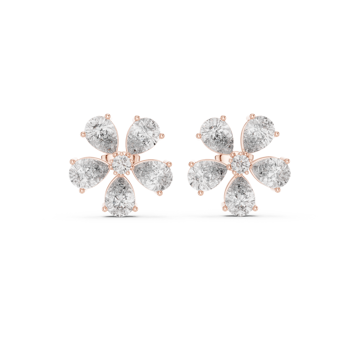 Five Pear Flower Diamond Stud Earrings