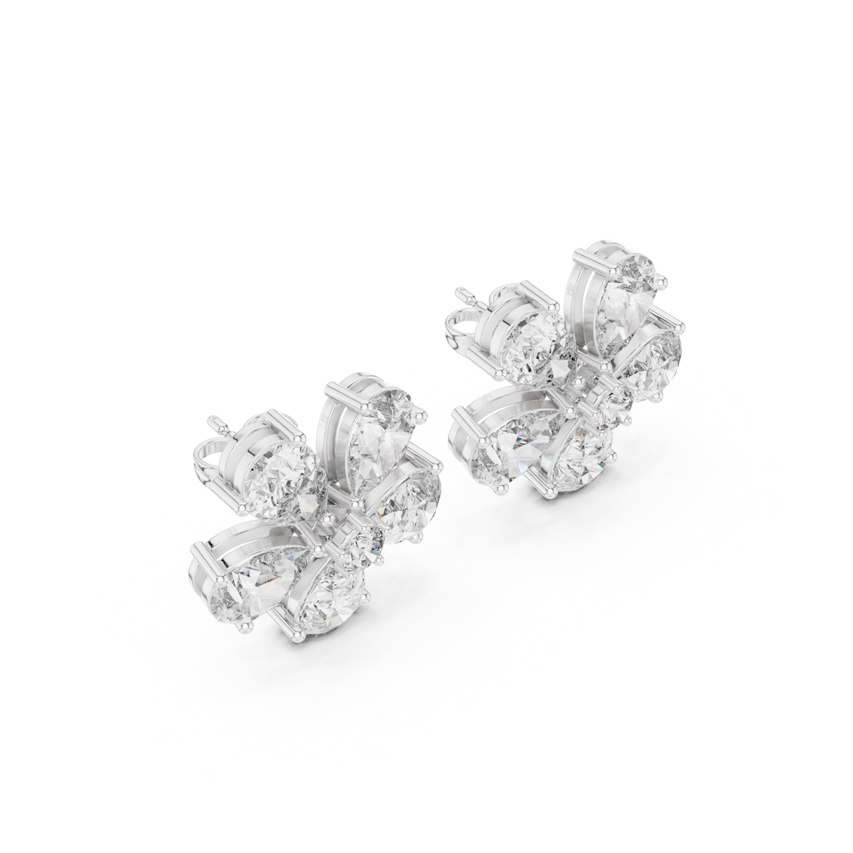Five Pear Flower Diamond Stud Earrings in White Gold - VYKA Diamonds