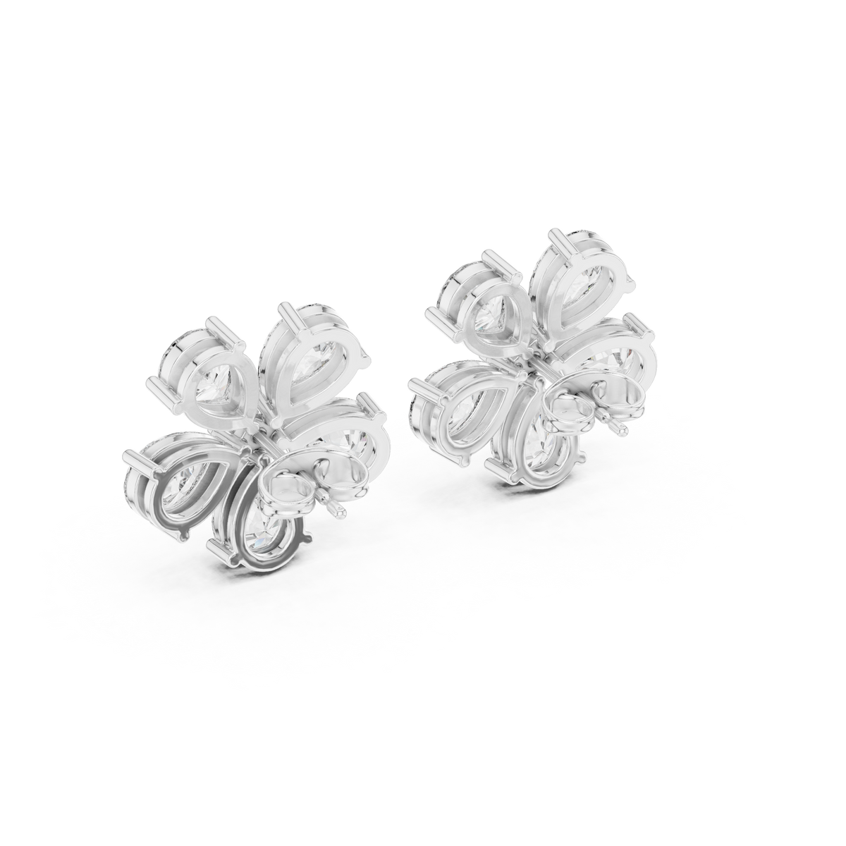 Five Pear Flower Diamond Stud Earrings