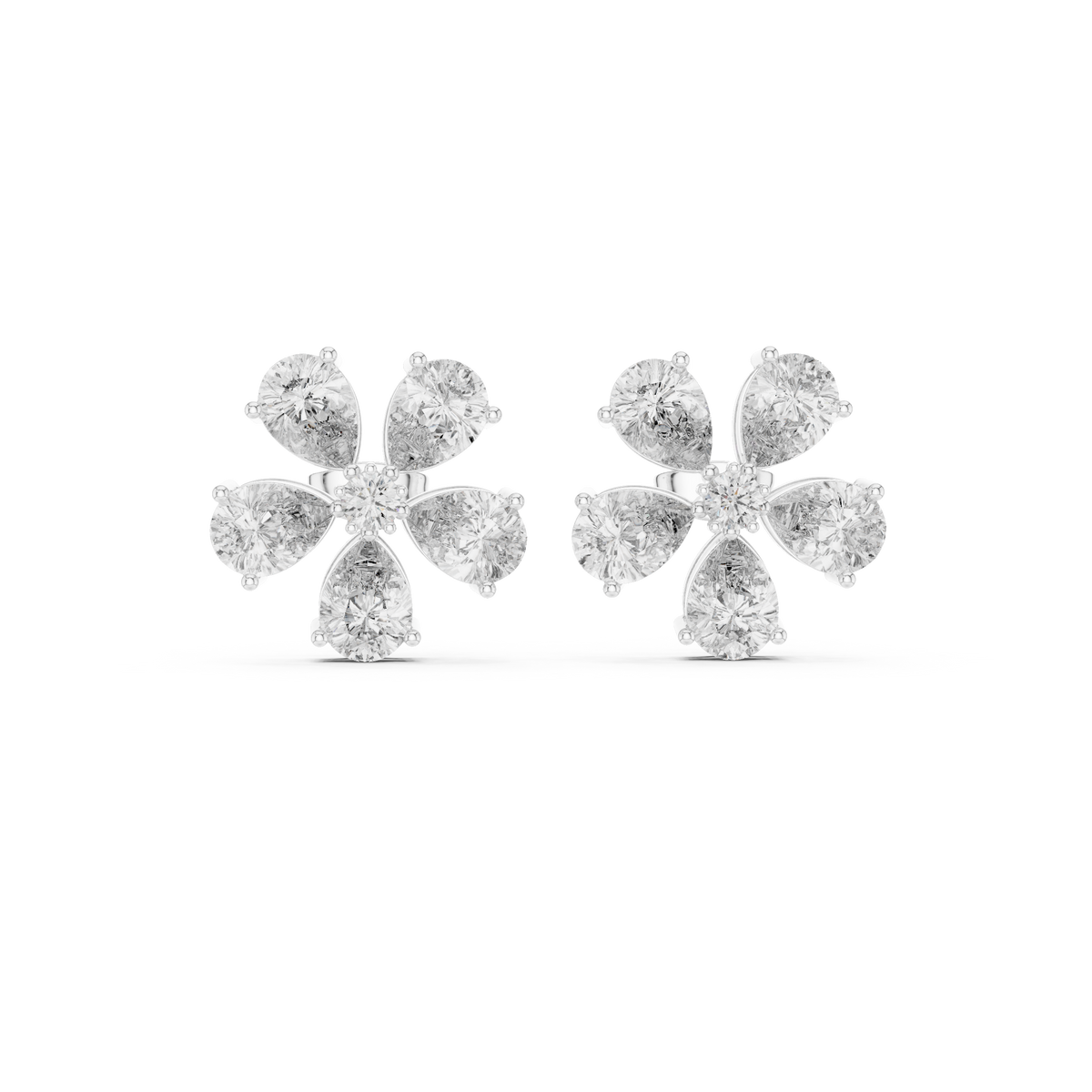Five Pear Flower Diamond Stud Earrings