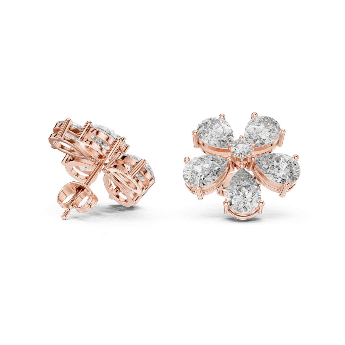 Five Pear Flower Diamond Stud Earrings