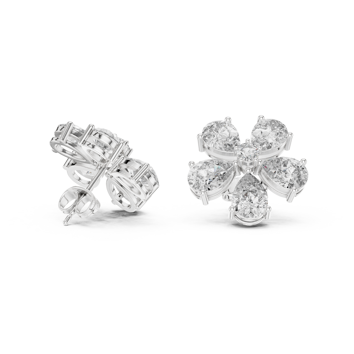 Five Pear Flower Diamond Stud Earrings