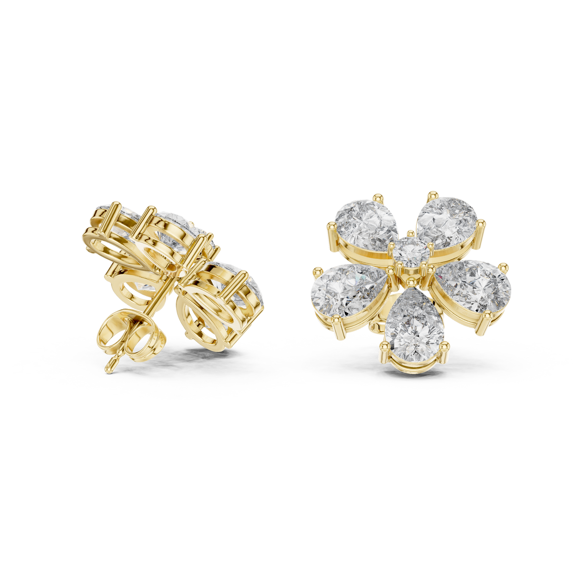 Five Pear Flower Diamond Stud Earrings