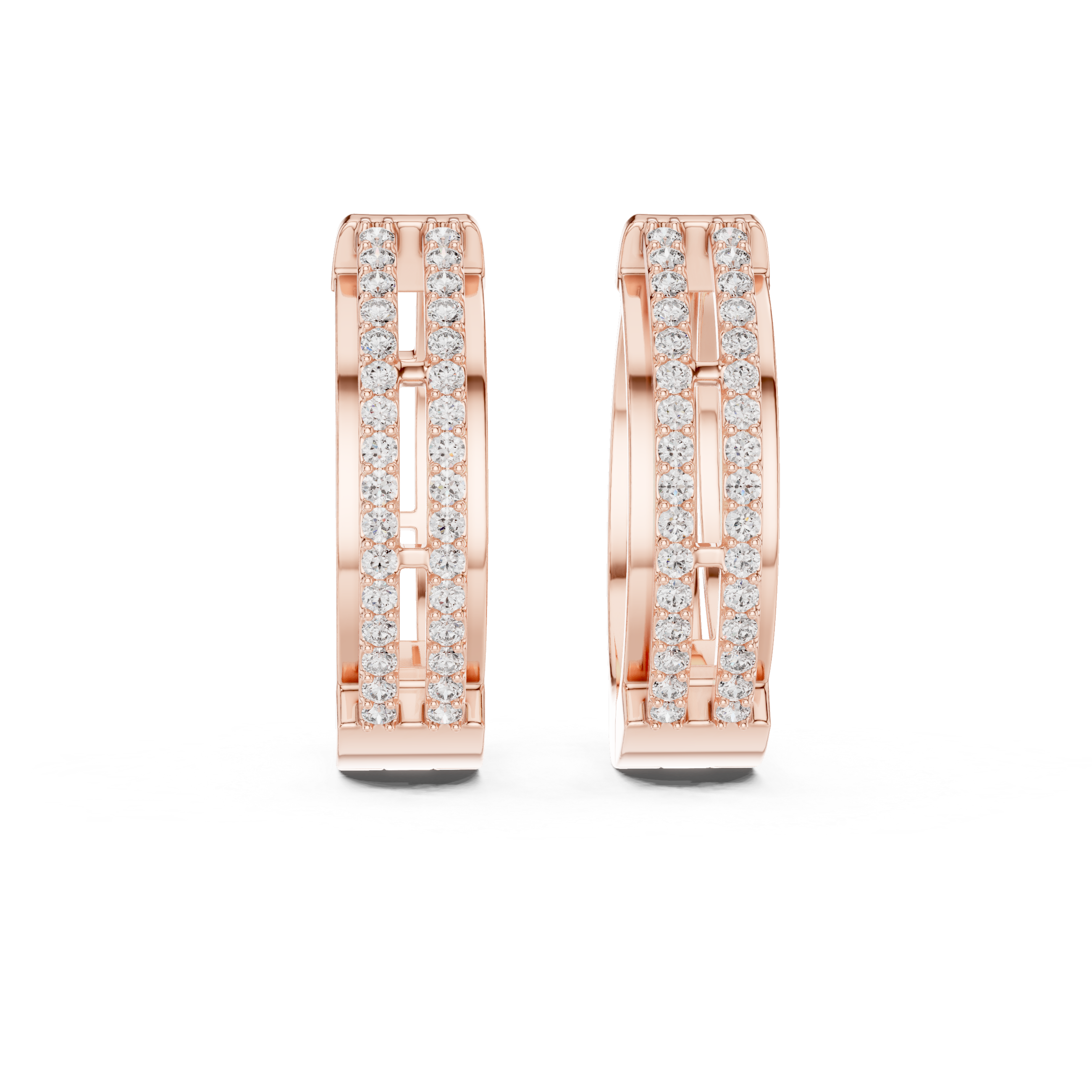 Double Rail Pave Diamond Huggie Earrings in Rose Gold - VYKA Diamonds