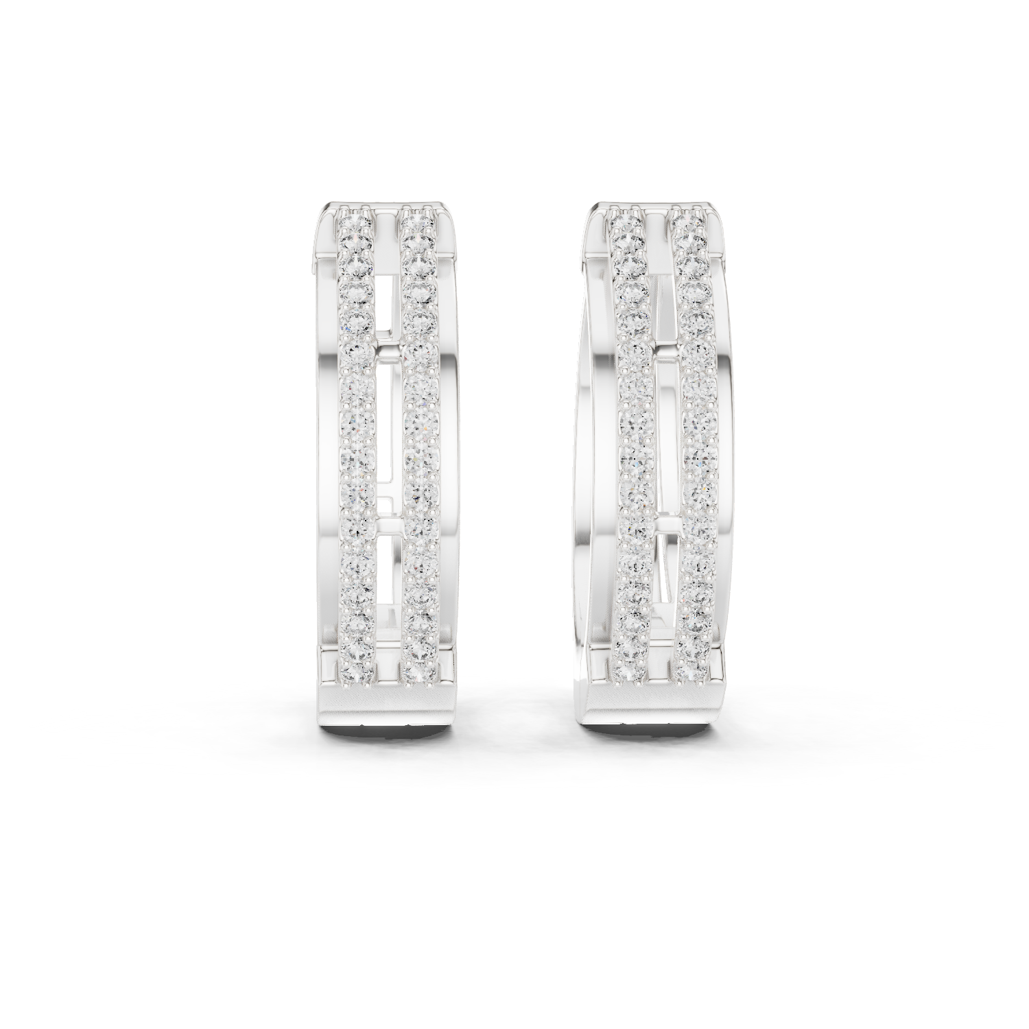 Double Rail Pave Diamond Huggie Earrings in White Gold - VYKA Diamonds